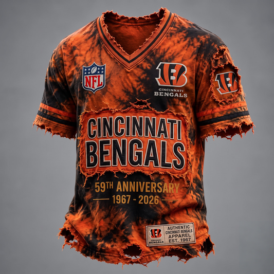 CIN X Custom Football Fan Distressed V-Neck Shirt