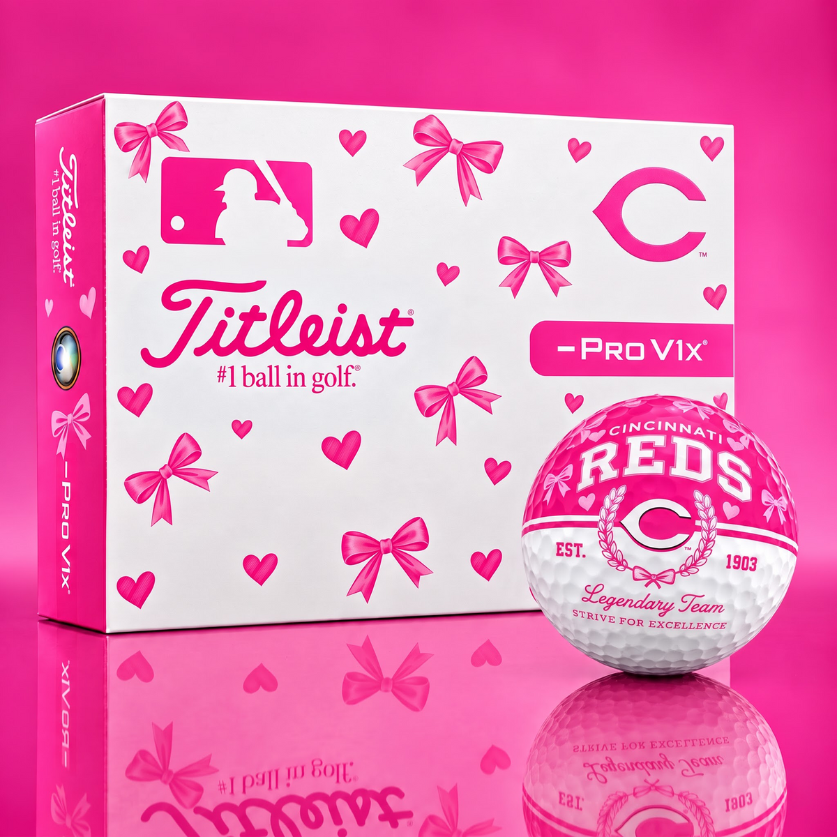 CIN X Ladies Custom MLB Pink Coquette Golf Balls – Premium Titleist Pro V1x Gift Set