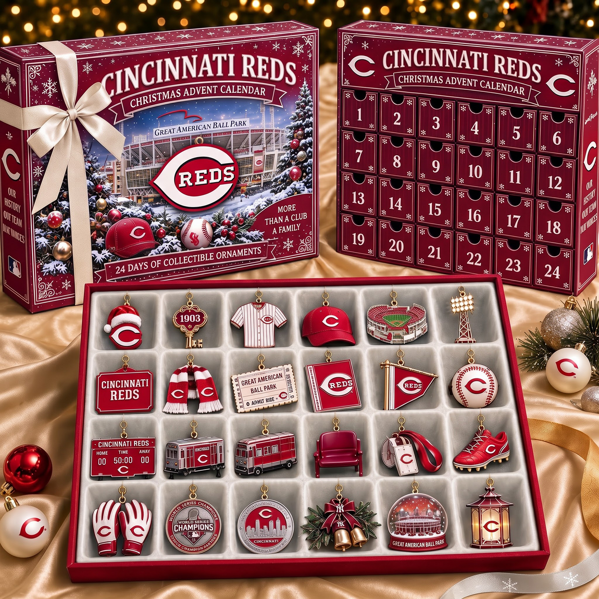 CIN X MLB Team Christmas Advent Calendar Box - 24 Days Countdown Tree Ornaments Gift Set