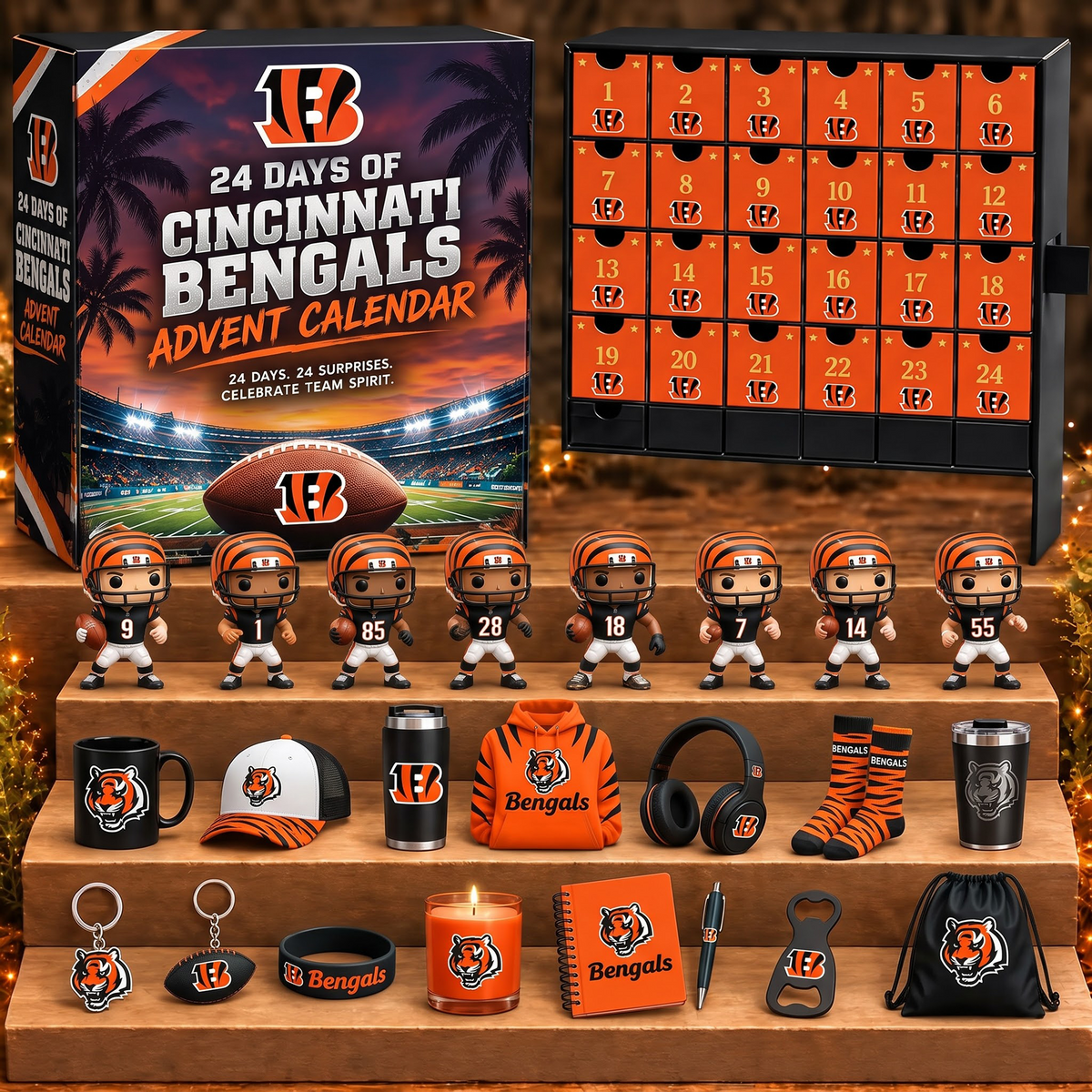 CIN X NFL Personalized 24 Days Of American Football Advent Calendar Blink Box