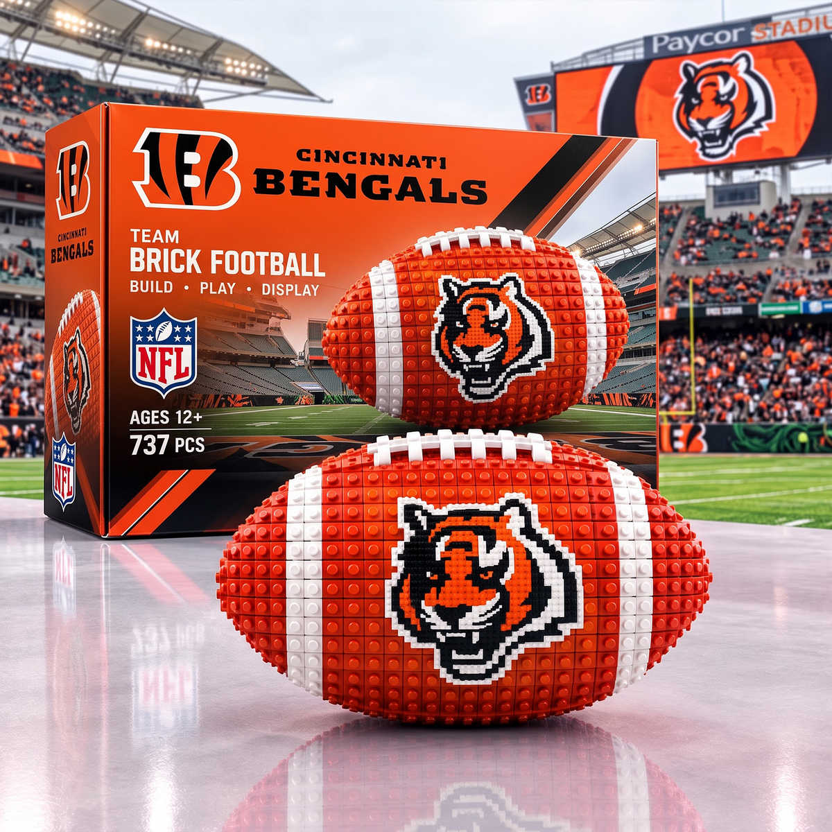 CIN X NFL Team Brick Football Building Set – 3D Bricks Collector Model