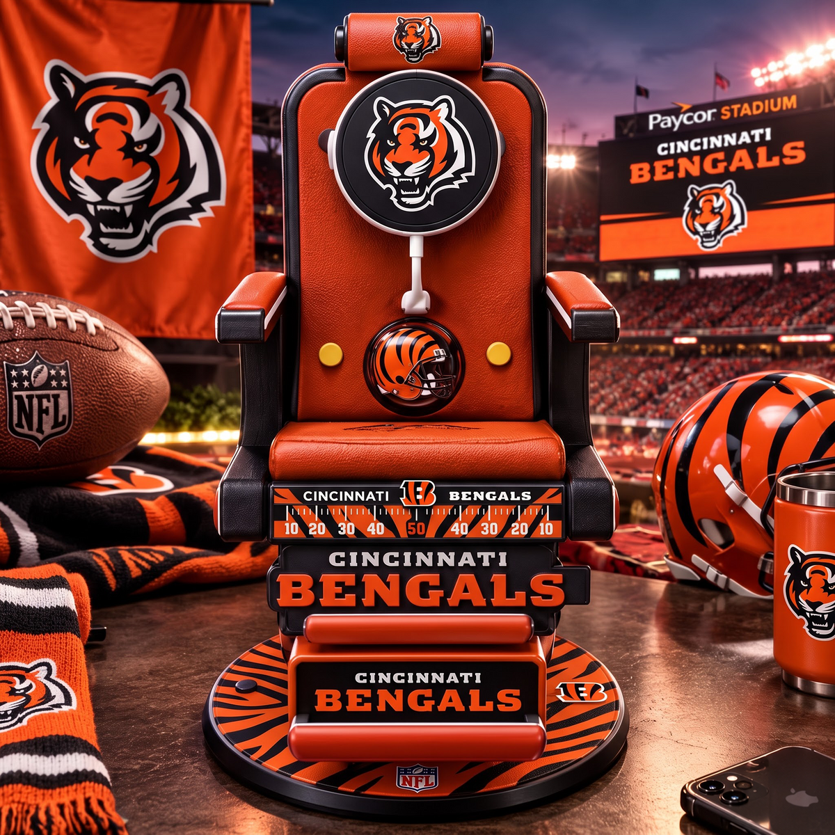 CIN X Personalized NFL Fan Barber Chair Desk Phone Stand