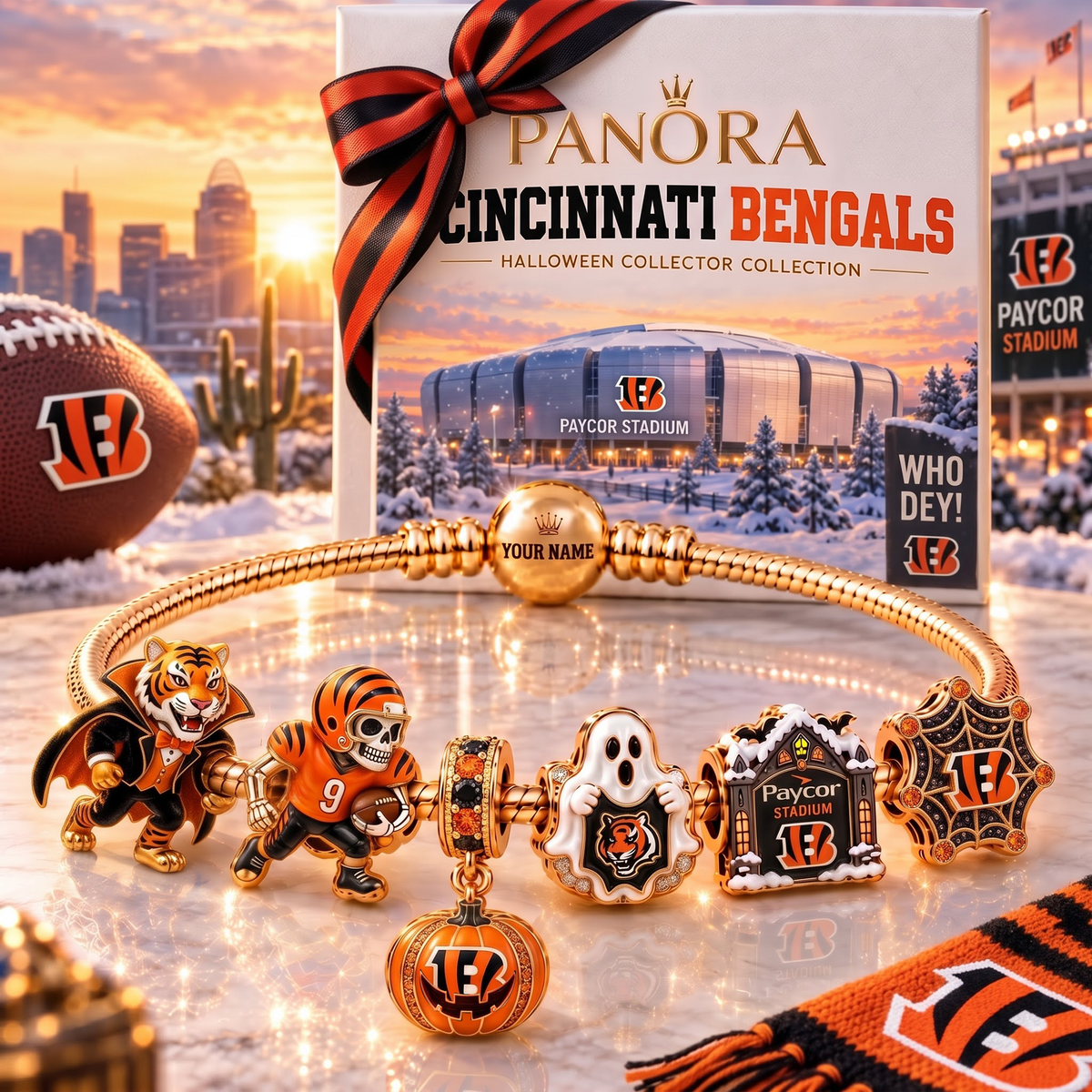 CIN x Luxury NFL Gold Charm Halloween Bracelet