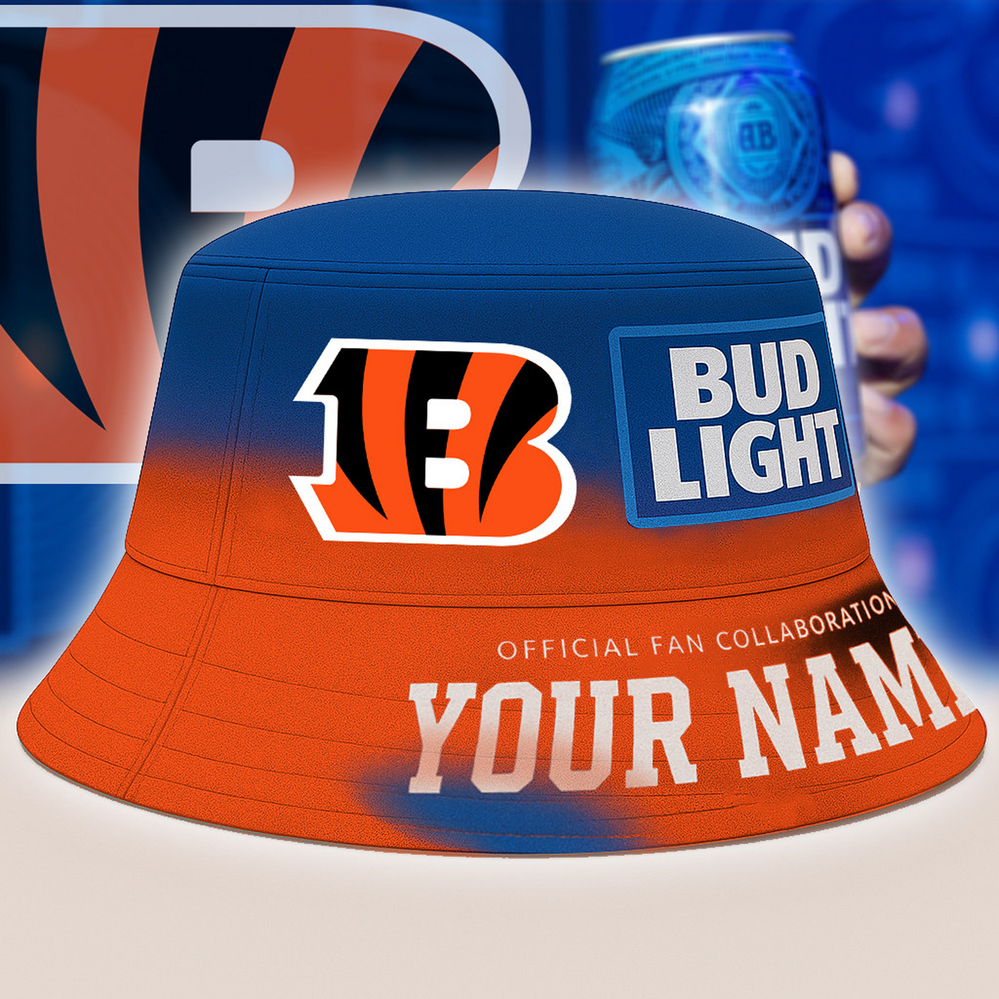 CIN x NFL Bud Light Personalized Bucket Hat DATND TANTD