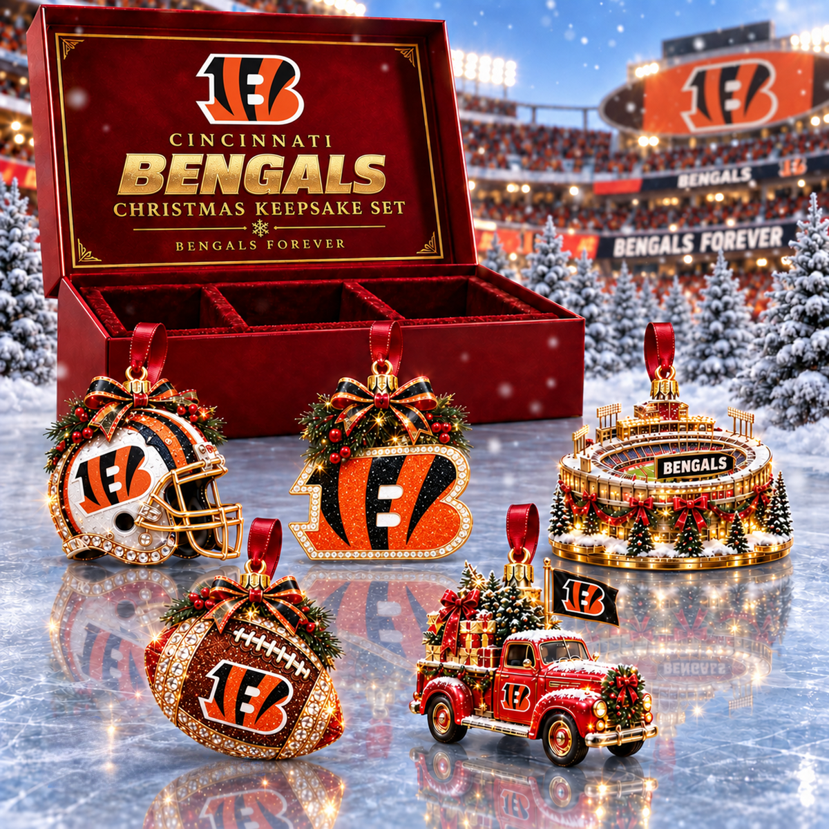 CIN x NFL Christmas KICKOFF Personalized Set 5 Acrylic Ornament
