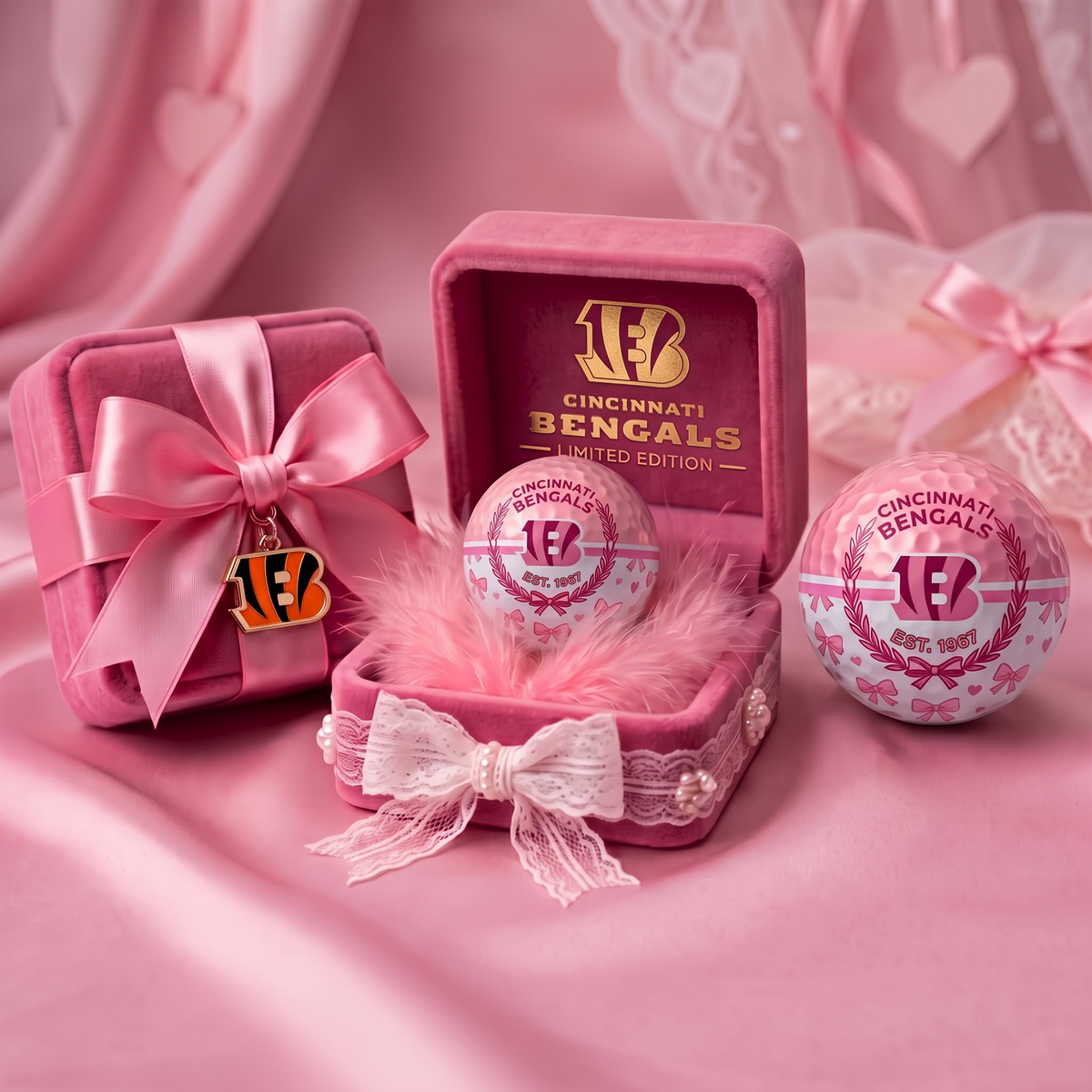 CIN x NFL Coquette Pink Velvet Golf Ball Gift Set