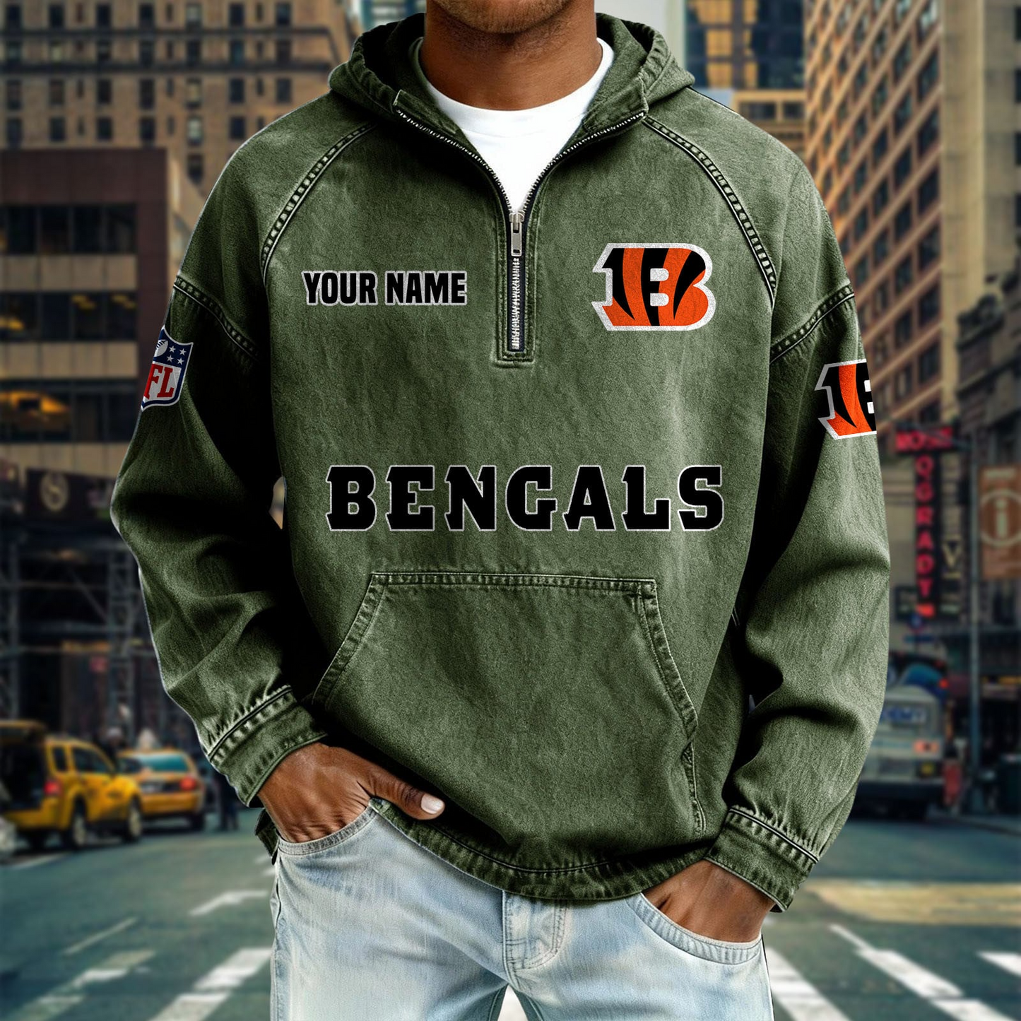 CIN x NFL Denim Long - Sleeved Hooded Sweatshirt DDT NTL