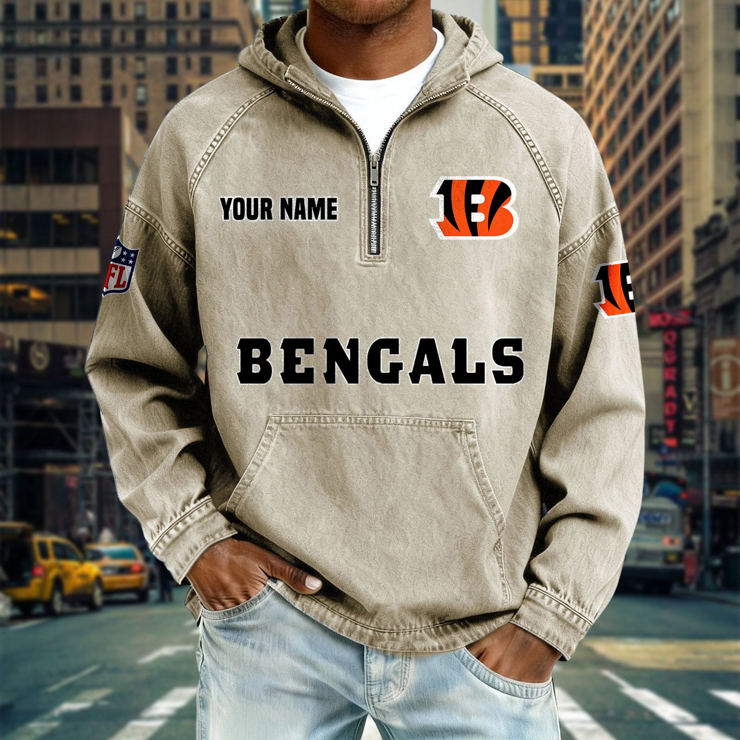 CIN x NFL Denim Long - Sleeved Hooded Sweatshirt DDT NTL