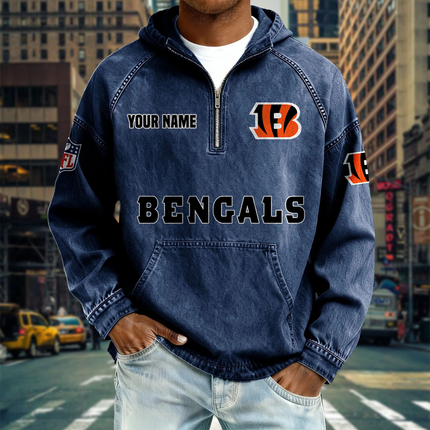 CIN x NFL Denim Long - Sleeved Hooded Sweatshirt DDT NTL