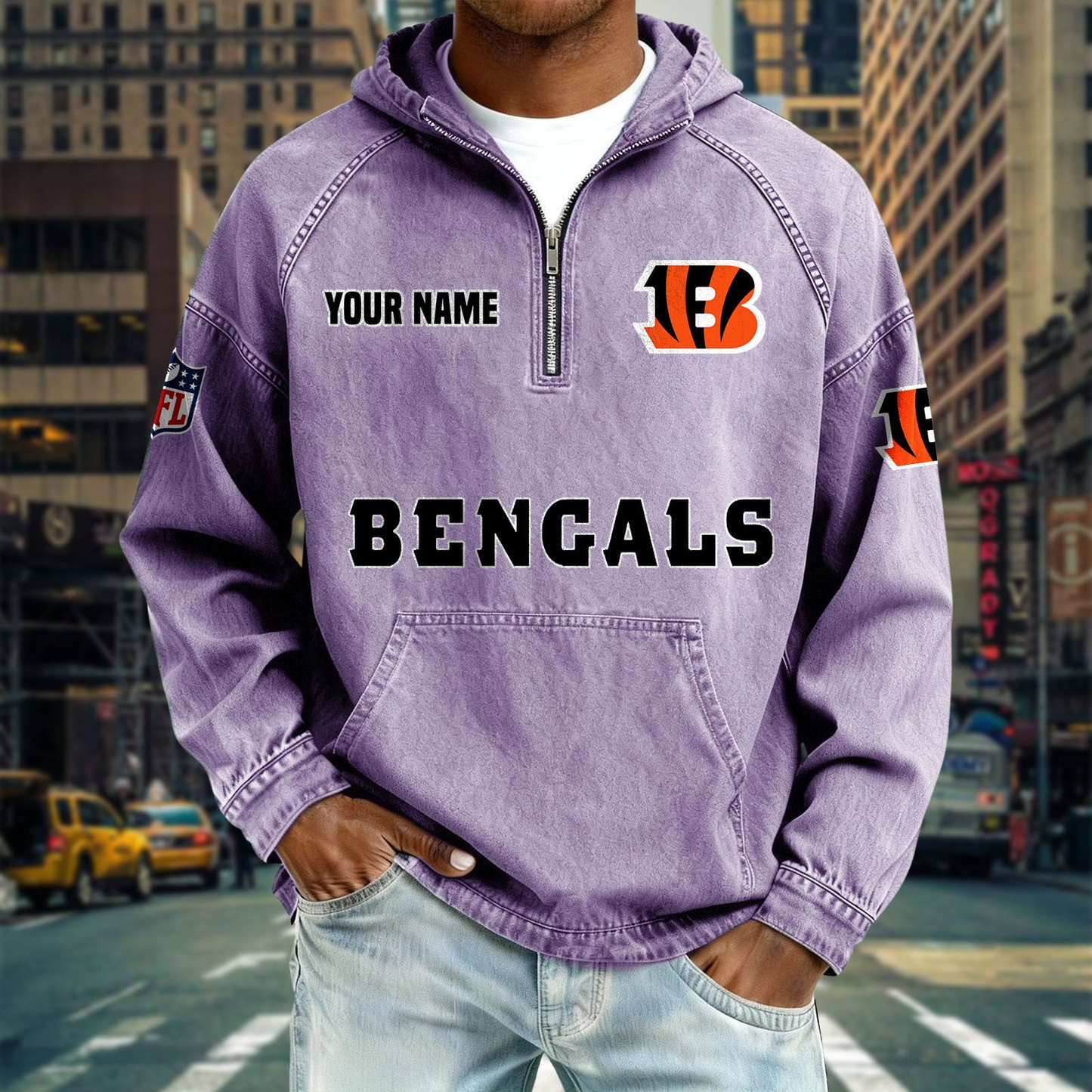 CIN x NFL Denim Long - Sleeved Hooded Sweatshirt DDT NTL