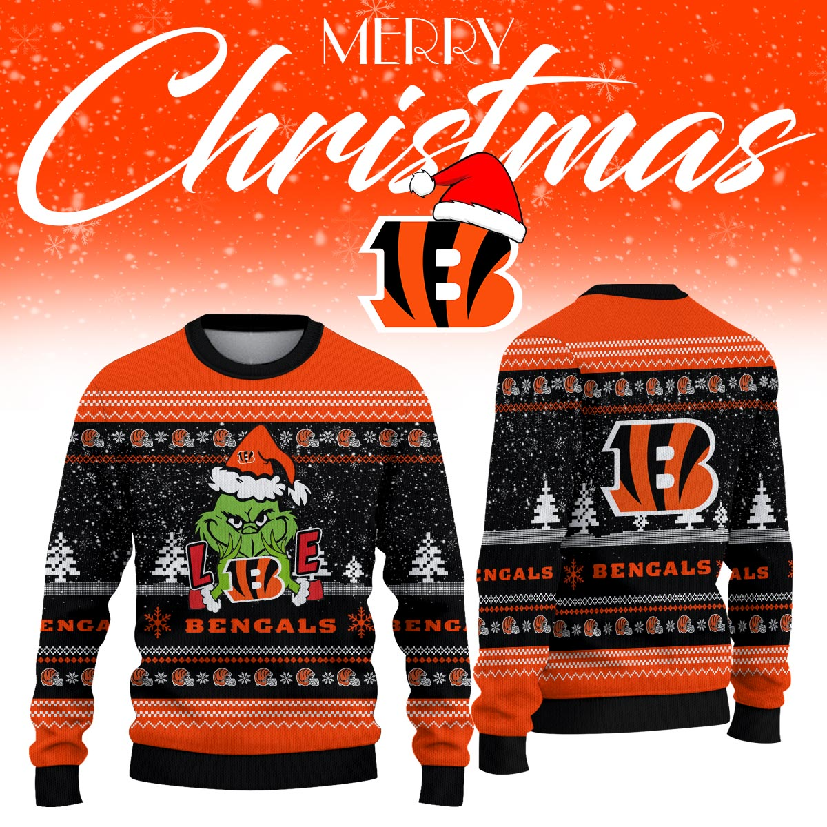CIN x NFL Love Football Ugly Christmas Sweater DDT NTL