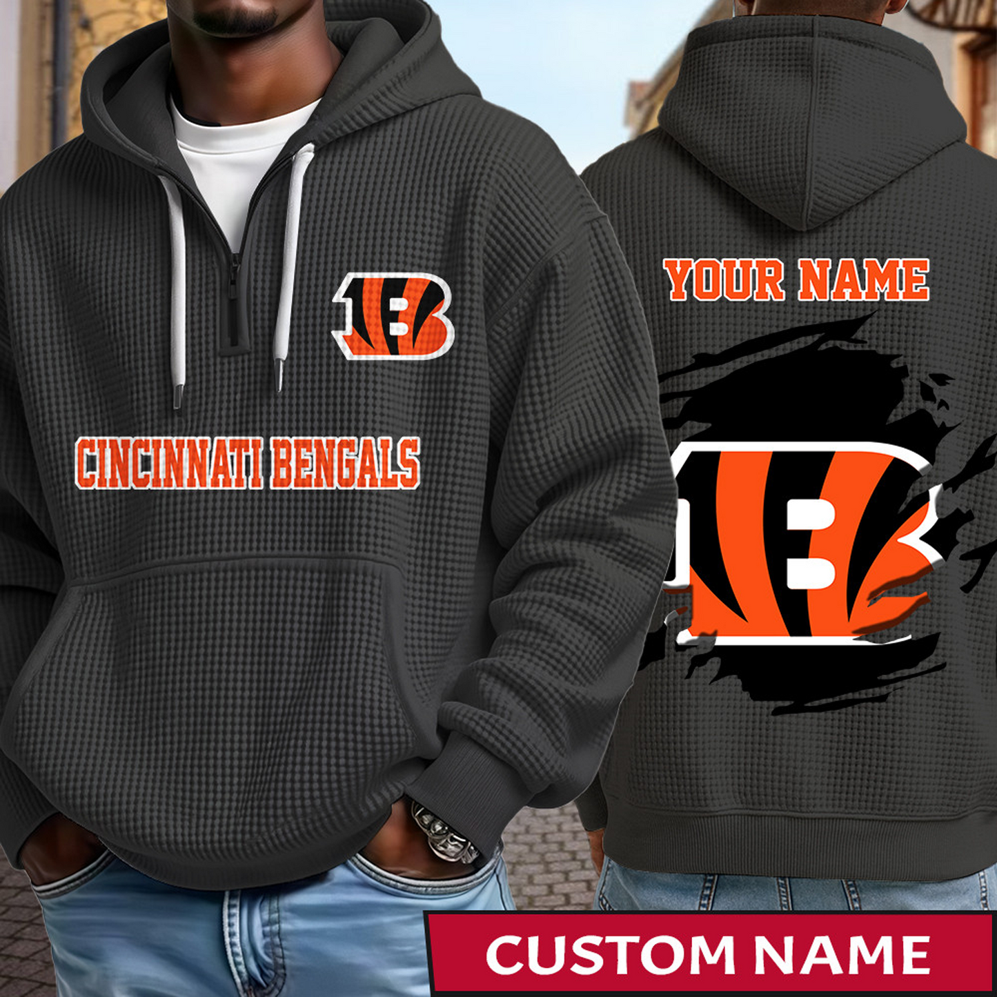 CIN x NFL Waffle Half Zip Hoodie DATND TANTD