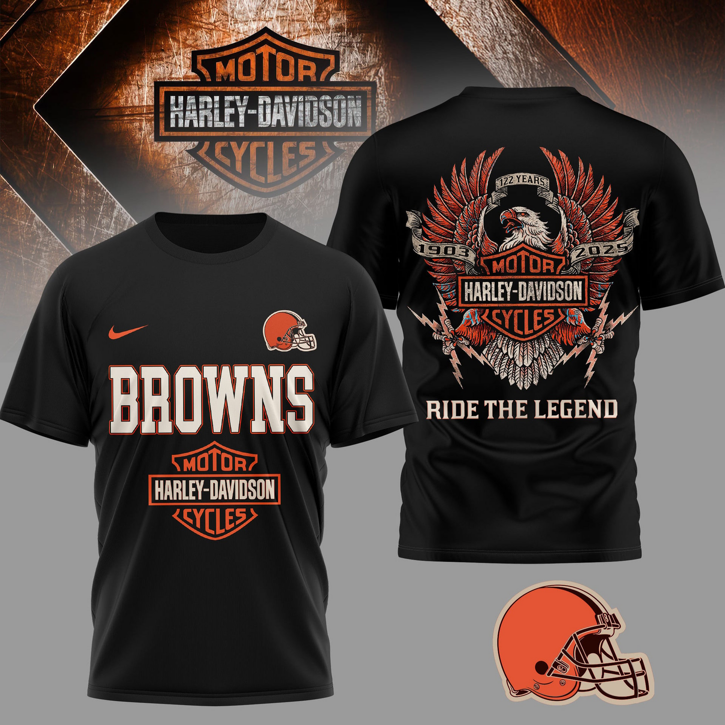 CLE Premium NFL 122 Year Motorcycle 3D Shirt DDT NTL