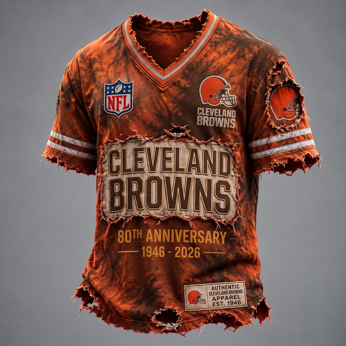 CLE X Custom Football Fan Distressed V-Neck Shirt