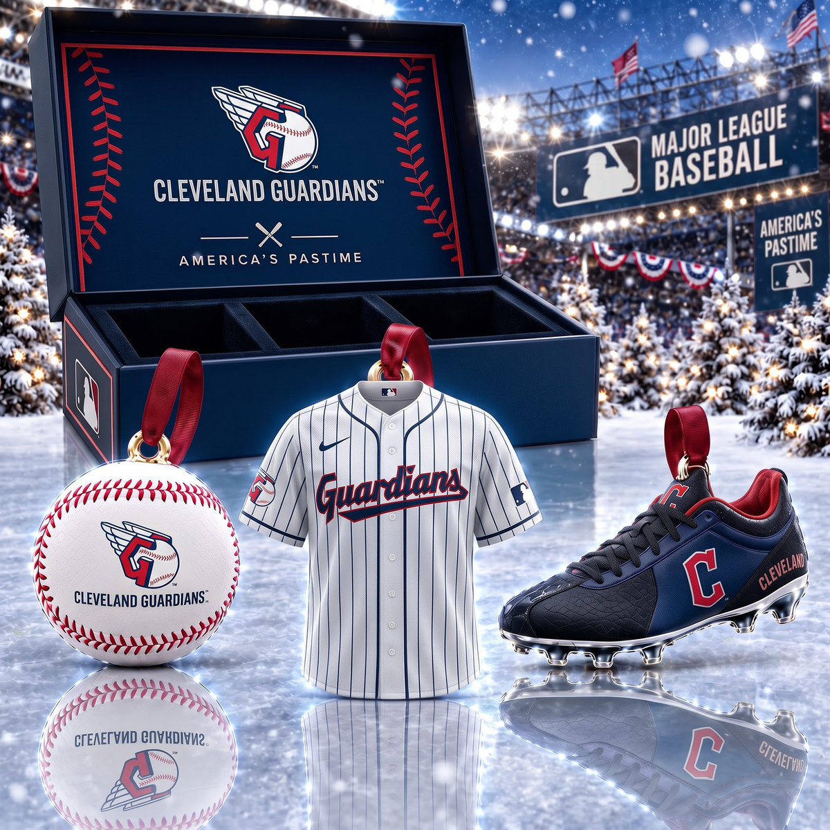 CLE X MLB Holiday Collector Ornament Box - 3-Piece Baseball Ornament Set