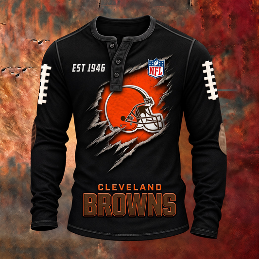 CLE X PREMIUM NFL Distressed Long Sleeve Jersey 1709 V2