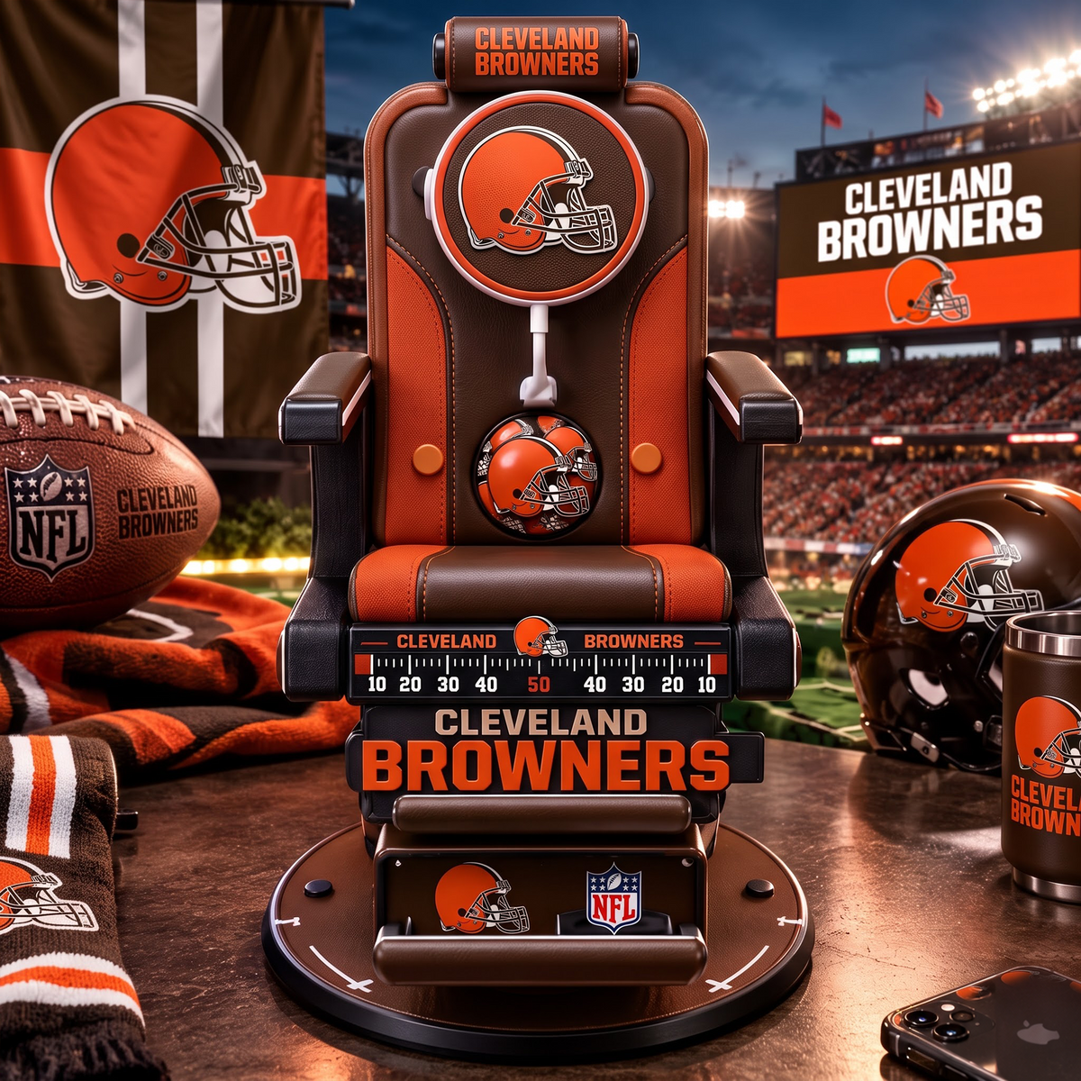 CLE X Personalized NFL Fan Barber Chair Desk Phone Stand