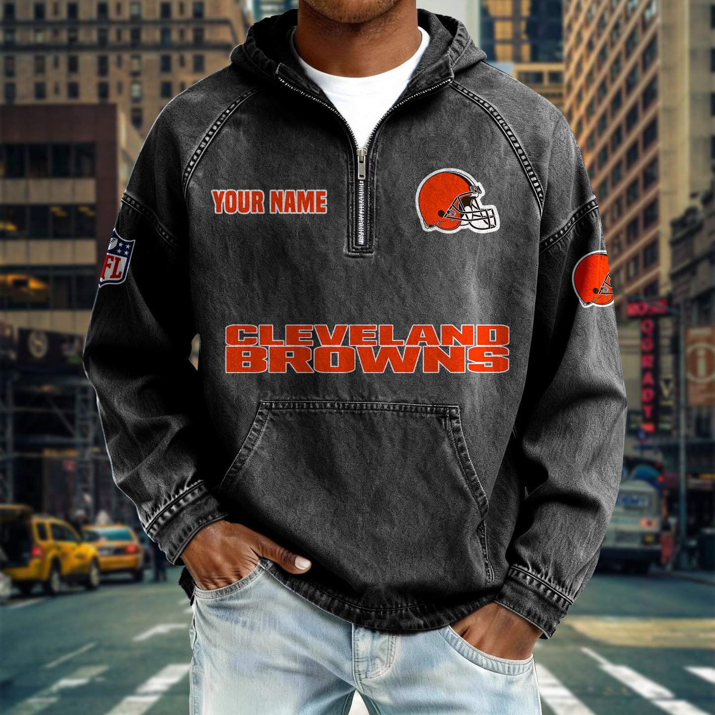 CLE x NFL Denim Long - Sleeved Hooded Sweatshirt DDT NTL