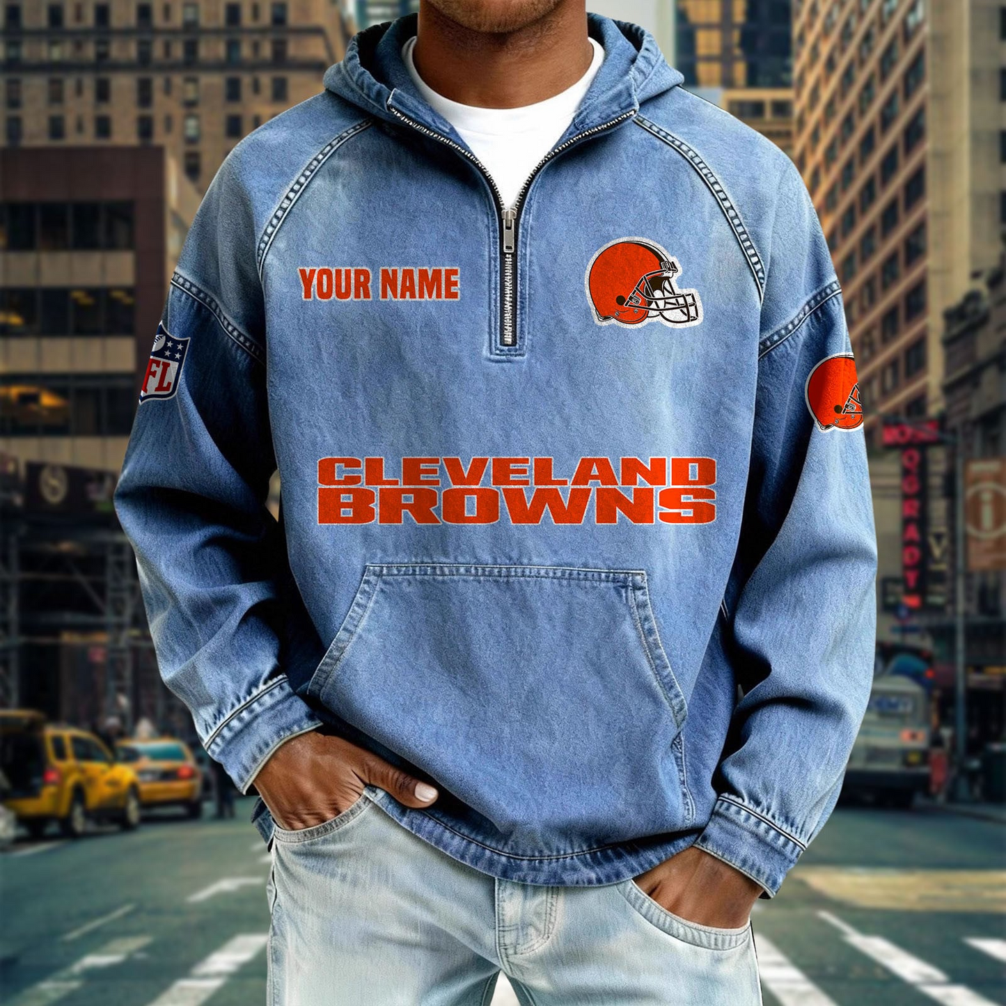 CLE x NFL Denim Long - Sleeved Hooded Sweatshirt DDT NTL