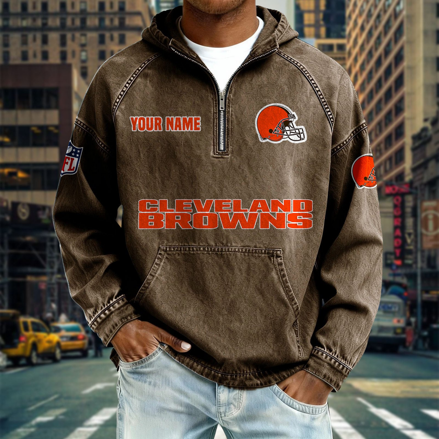 CLE x NFL Denim Long - Sleeved Hooded Sweatshirt DDT NTL