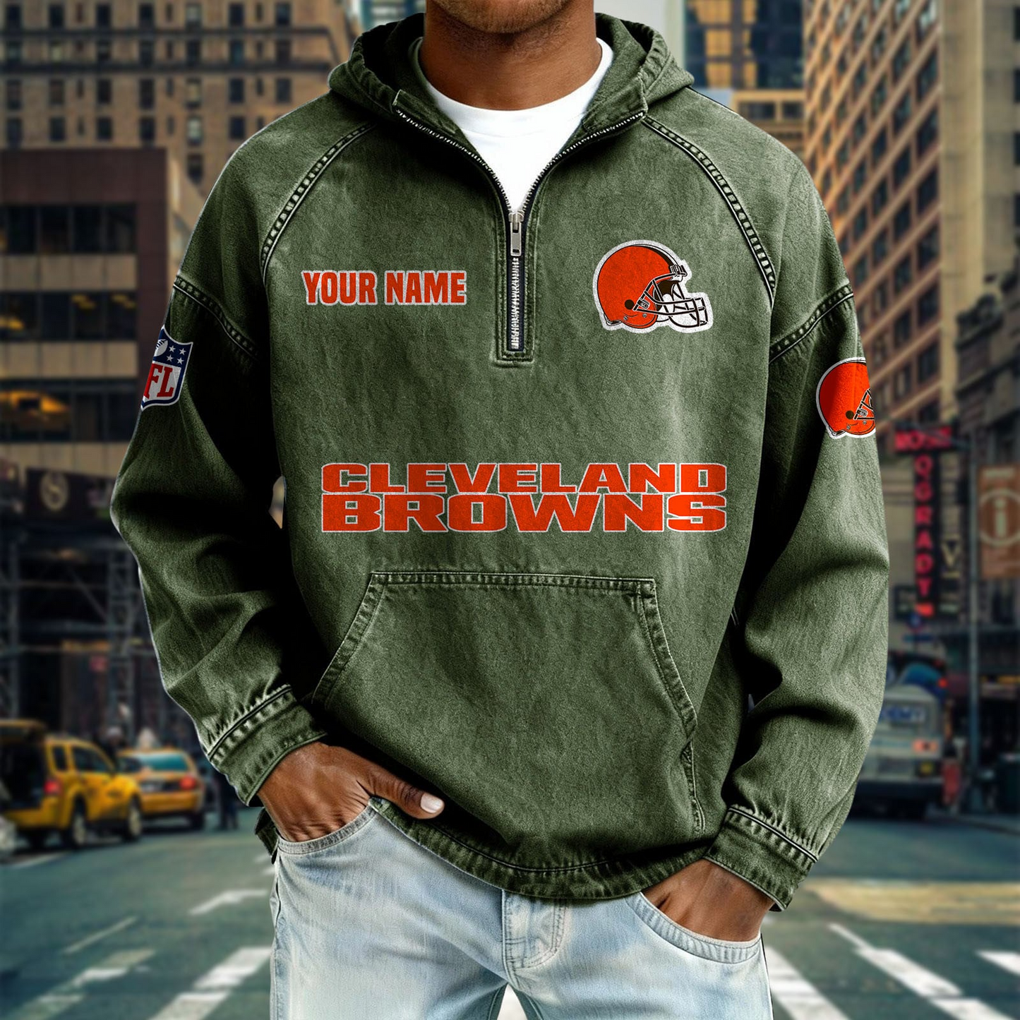 CLE x NFL Denim Long - Sleeved Hooded Sweatshirt DDT NTL