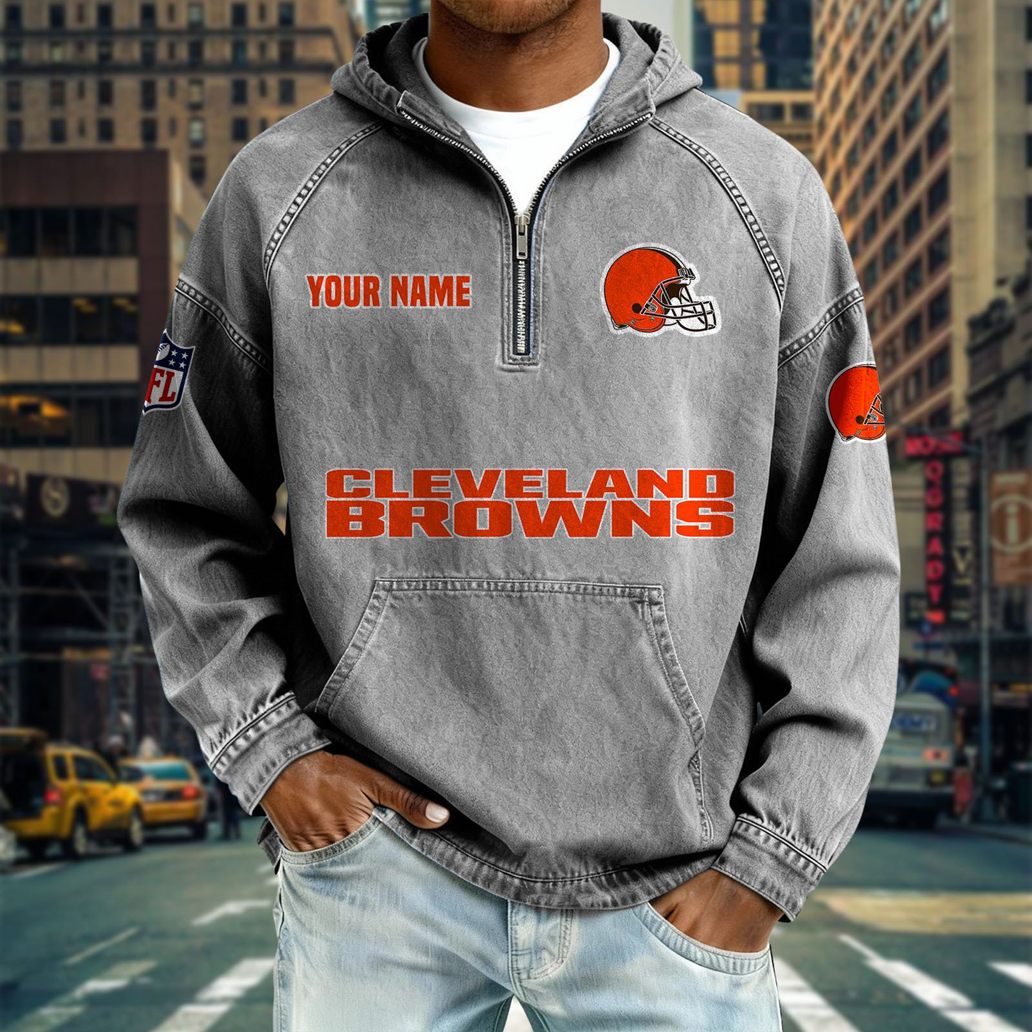 CLE x NFL Denim Long - Sleeved Hooded Sweatshirt DDT NTL