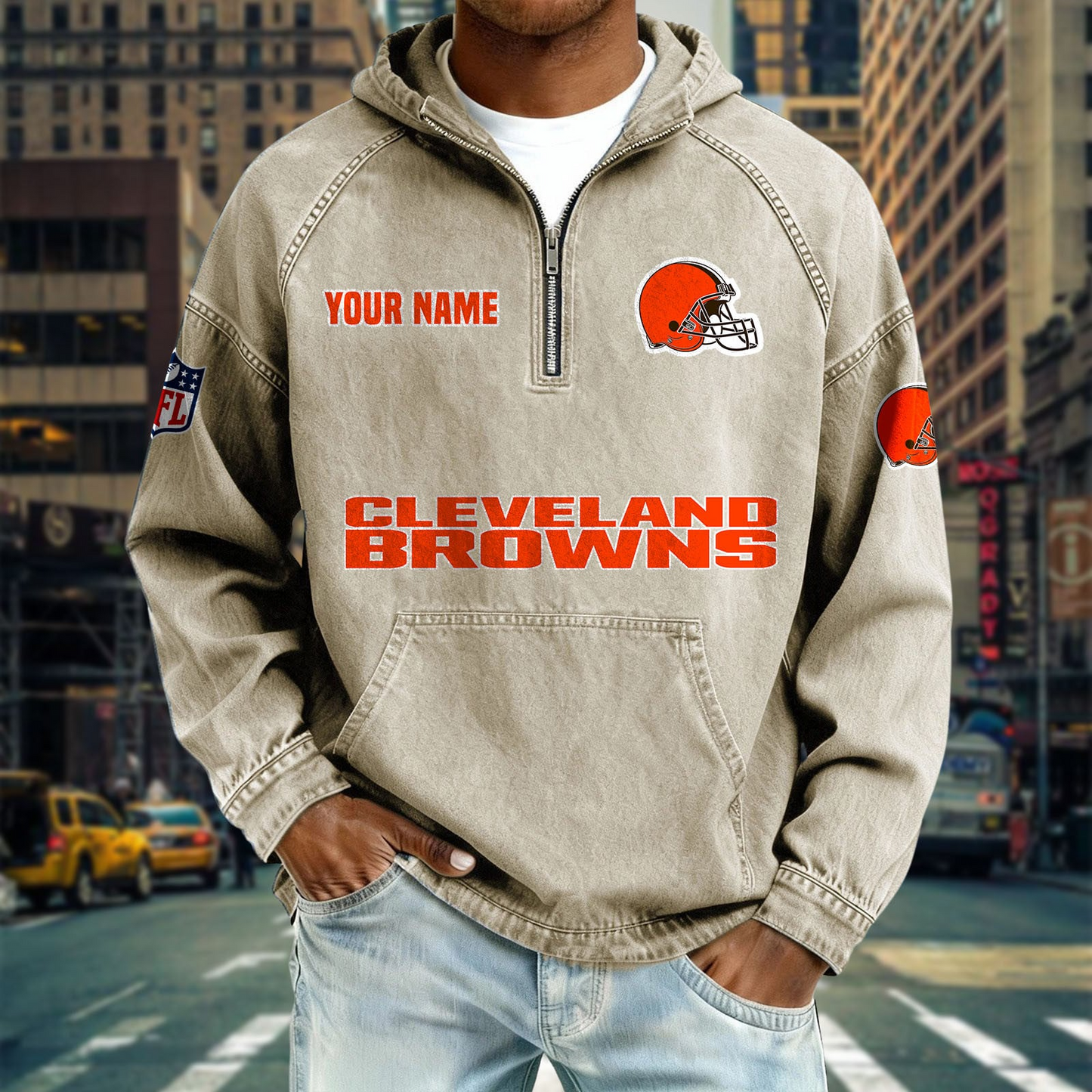 CLE x NFL Denim Long - Sleeved Hooded Sweatshirt DDT NTL
