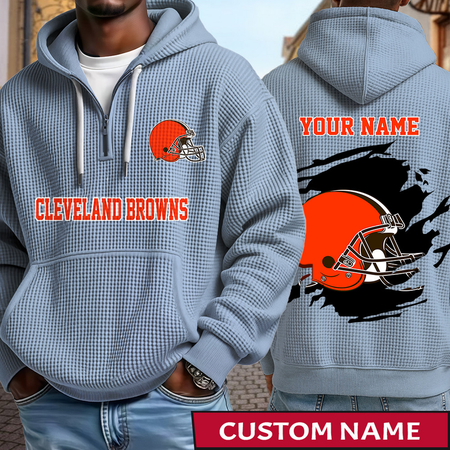 CLE x NFL Waffle Half Zip Hoodie DATND TANTD