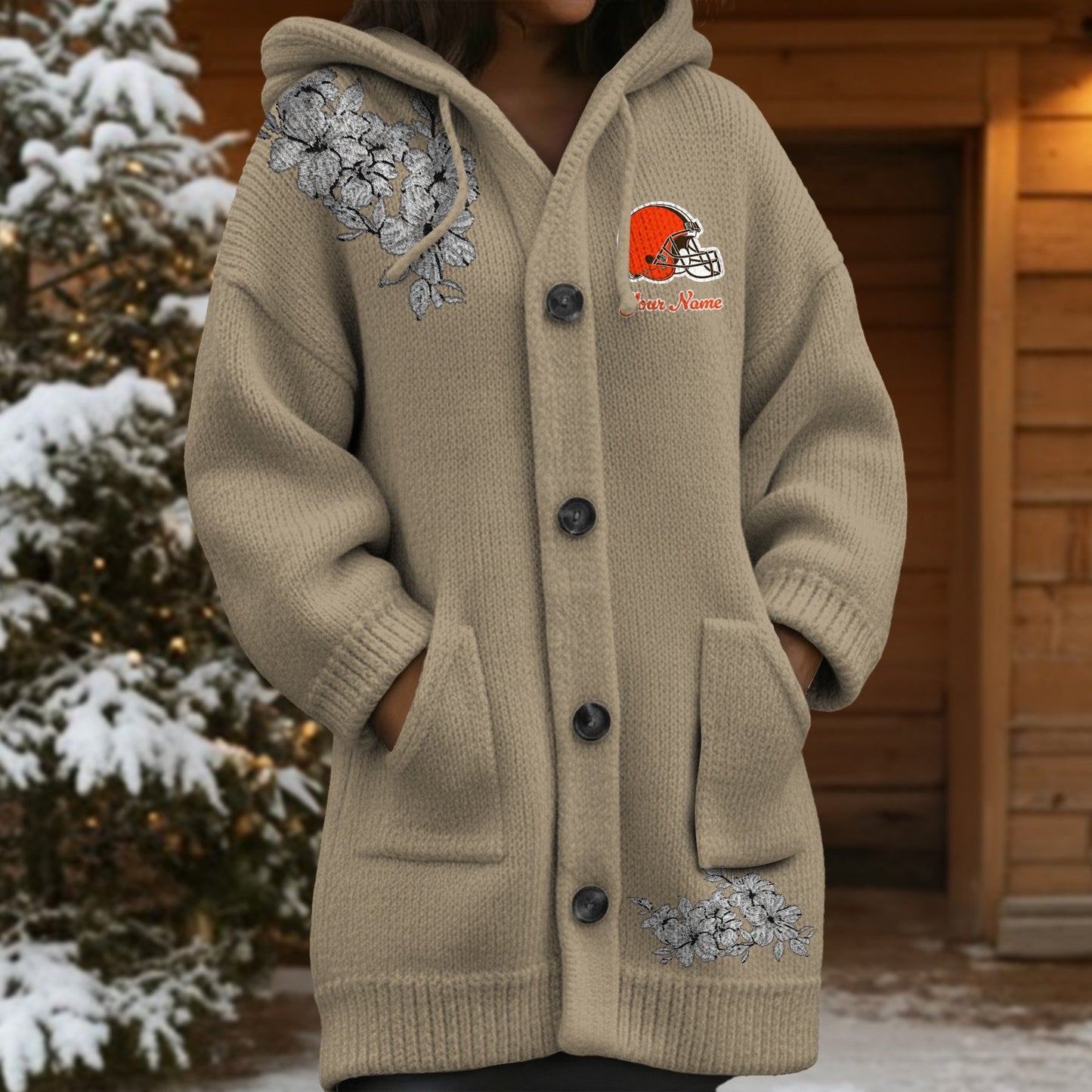 CLE x NFL Women's Casual Knitted Hooded Cardigan DATND TANTD 211125