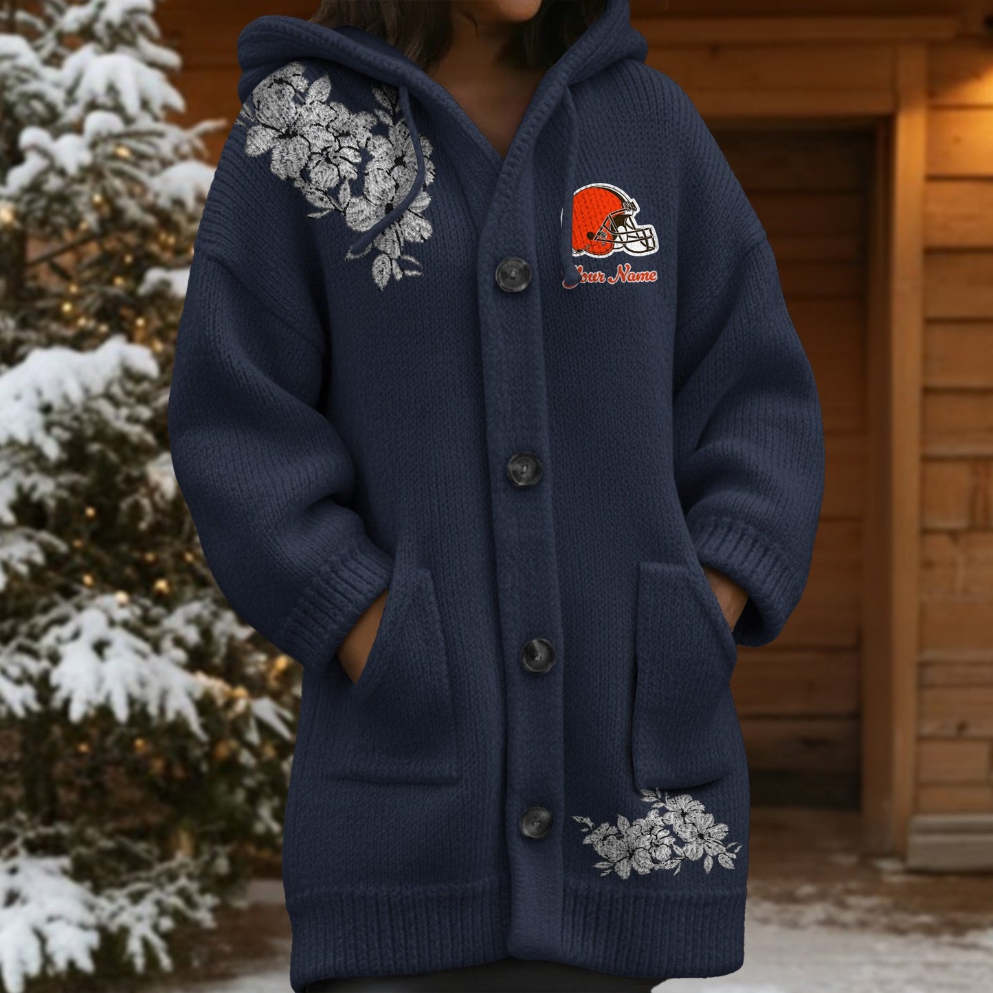 CLE x NFL Women's Casual Knitted Hooded Cardigan DATND TANTD 211125