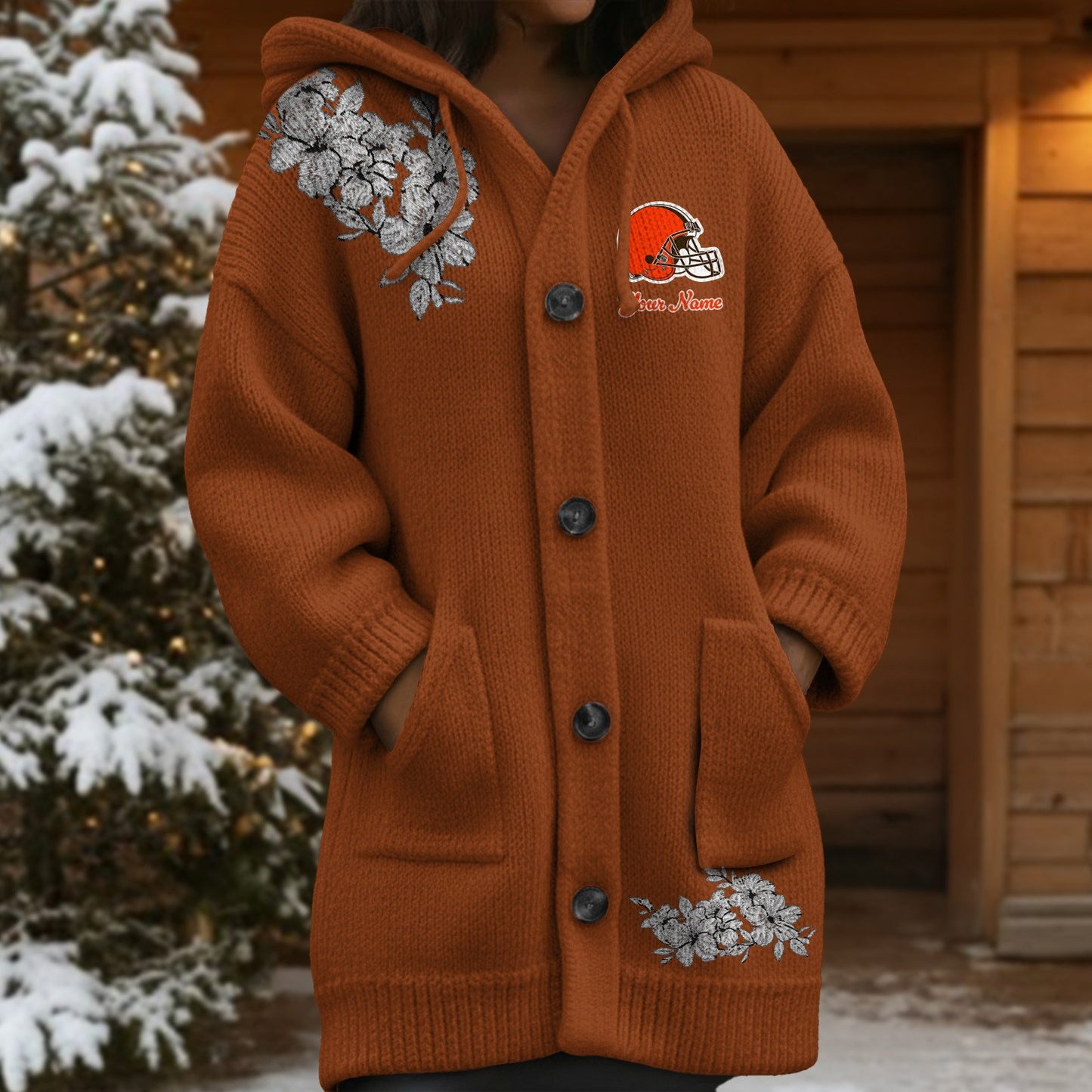 CLE x NFL Women's Casual Knitted Hooded Cardigan DATND TANTD 211125