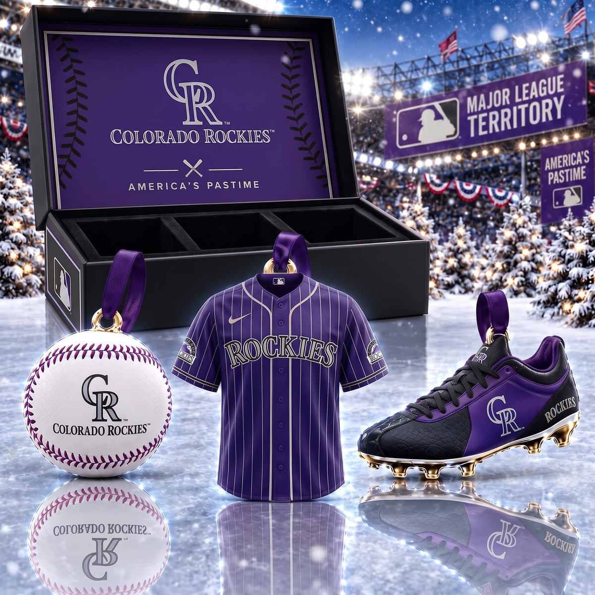 COL X MLB Holiday Collector Ornament Box - 3-Piece Baseball Ornament Set