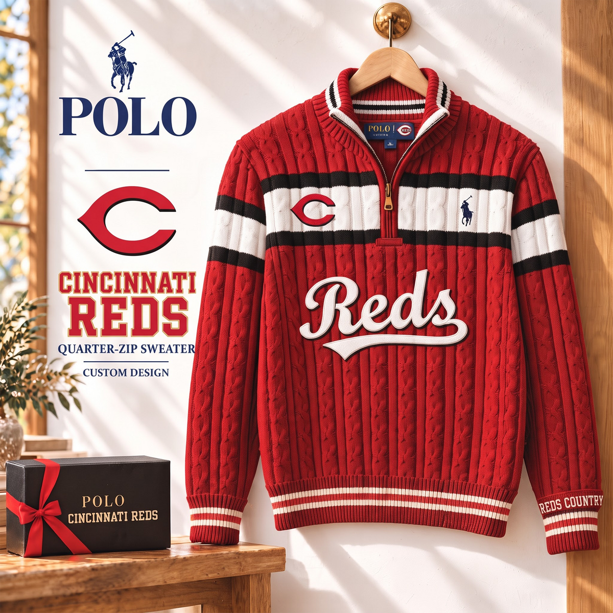 CR x PREMIUM MLB Varsity Cable-Knit Quarter-Zip Sweater