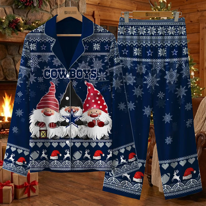 DAL X NFL Unique 3 Gnomes Art Design For The 2025 Holiday Season Satin Pajamas Set