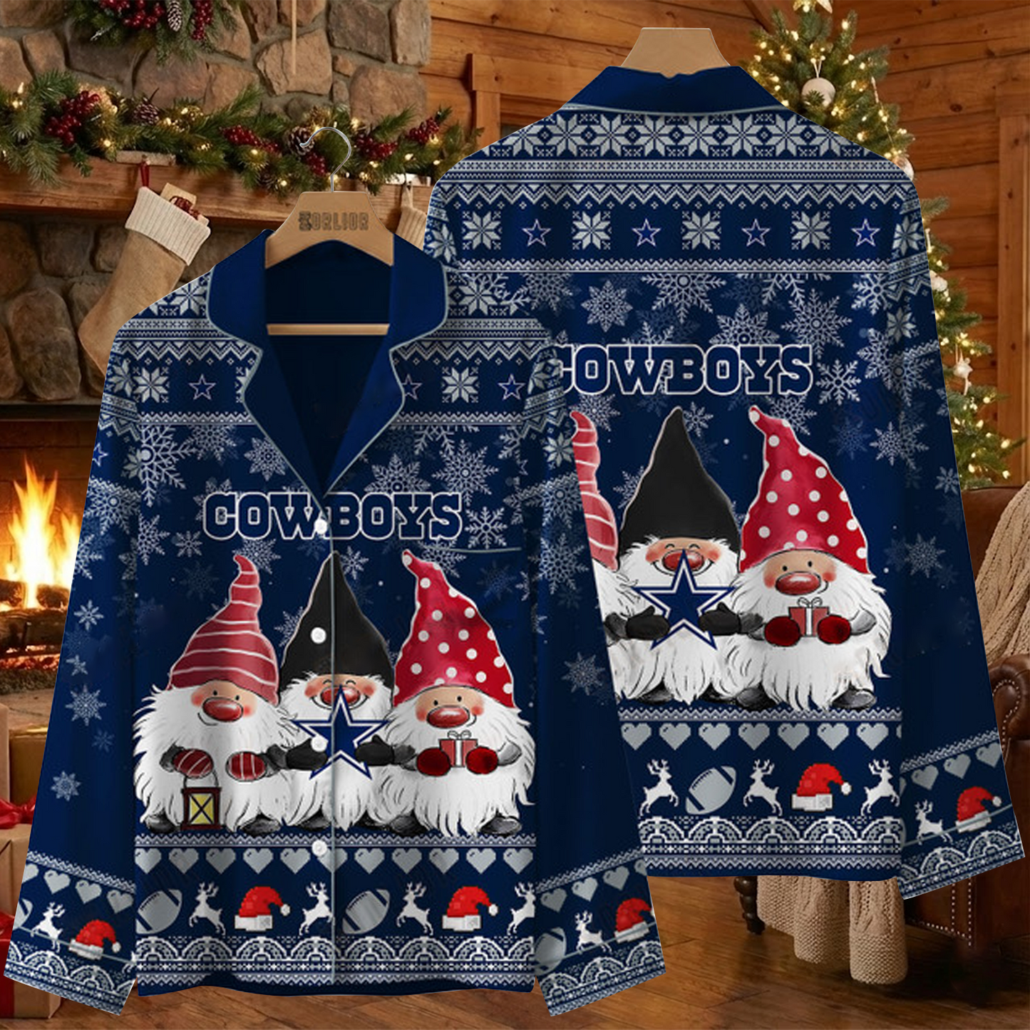 DAL X NFL Unique 3 Gnomes Art Design For The 2025 Holiday Season Satin Pajamas Set