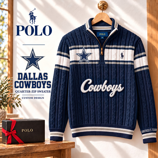 DAL X PREMIUM NFL Varsity Cable-Knit Quarter-Zip Sweater