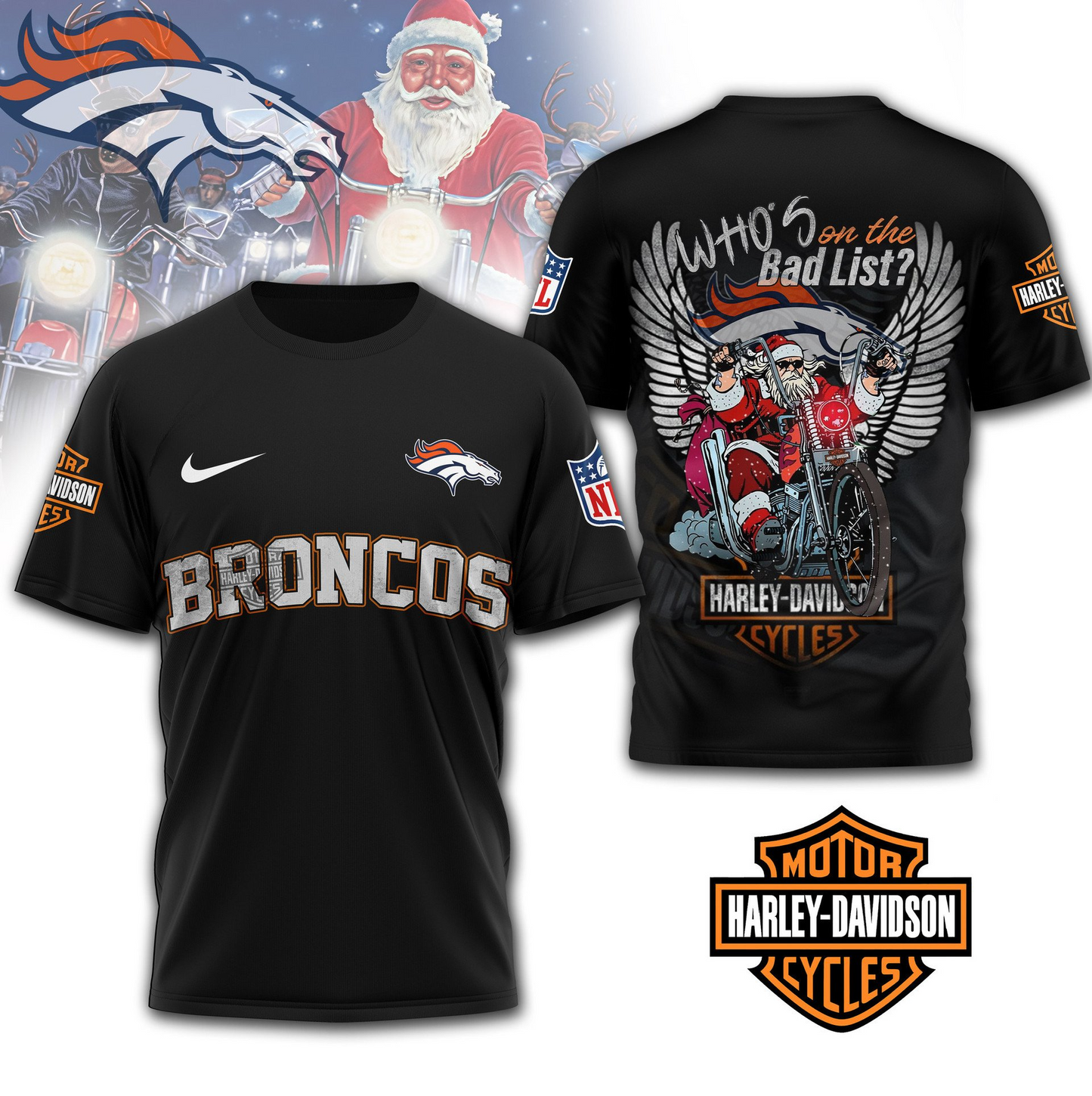 DB Premium NFL Harley-Davidson Santa Claus 3D Shirt DDT NTL