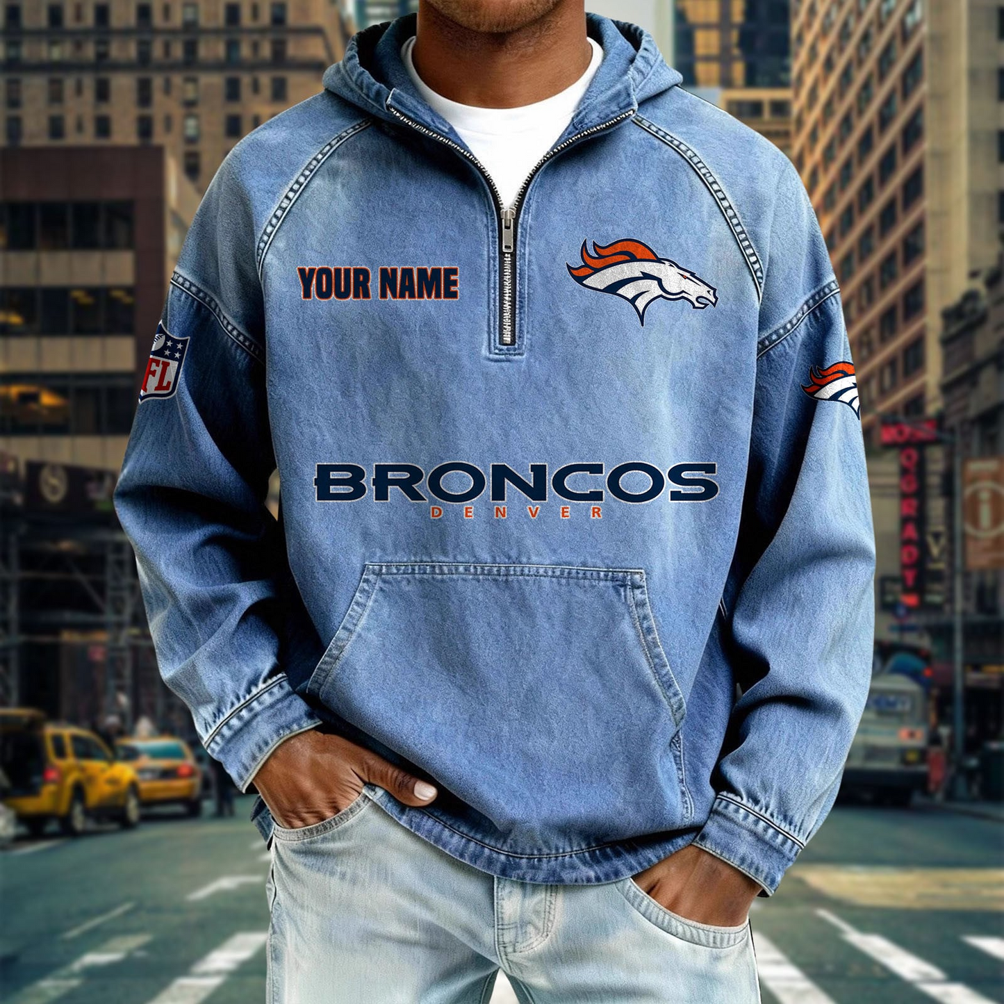 DB x NFL Denim Long - Sleeved Hooded Sweatshirt DDT NTL