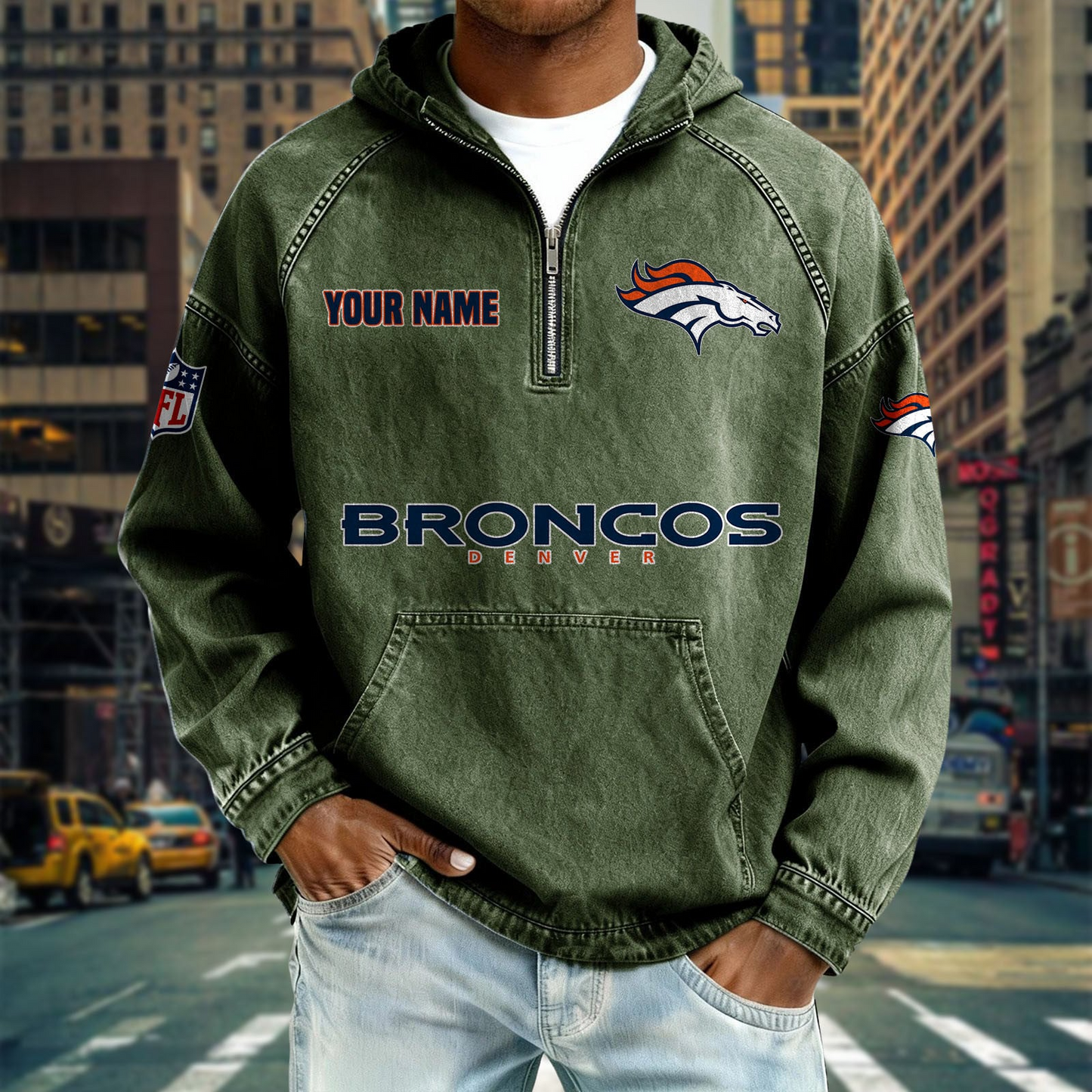 DB x NFL Denim Long - Sleeved Hooded Sweatshirt DDT NTL