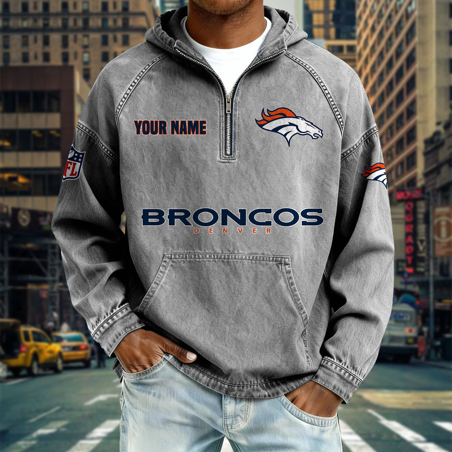 DB x NFL Denim Long - Sleeved Hooded Sweatshirt DDT NTL