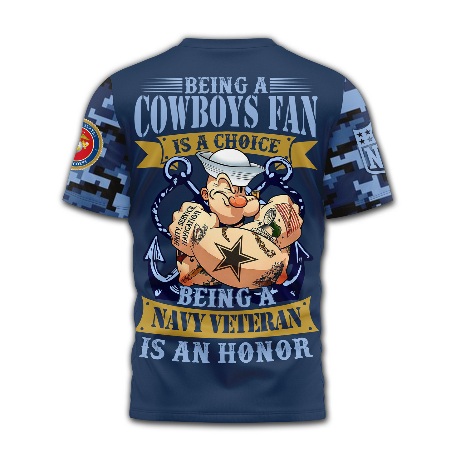 DC Premium NFL Navy Veteran Popeye 3D Shirt DDT CTND