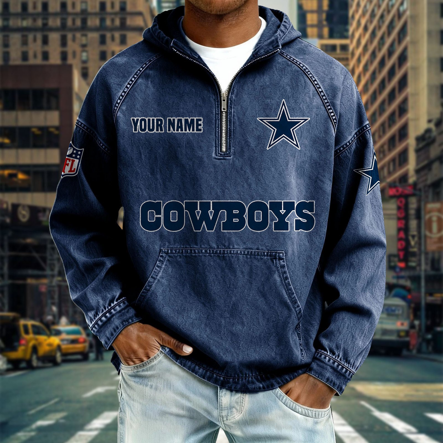 DC x NFL Denim Long - Sleeved Hooded Sweatshirt DDT NTL