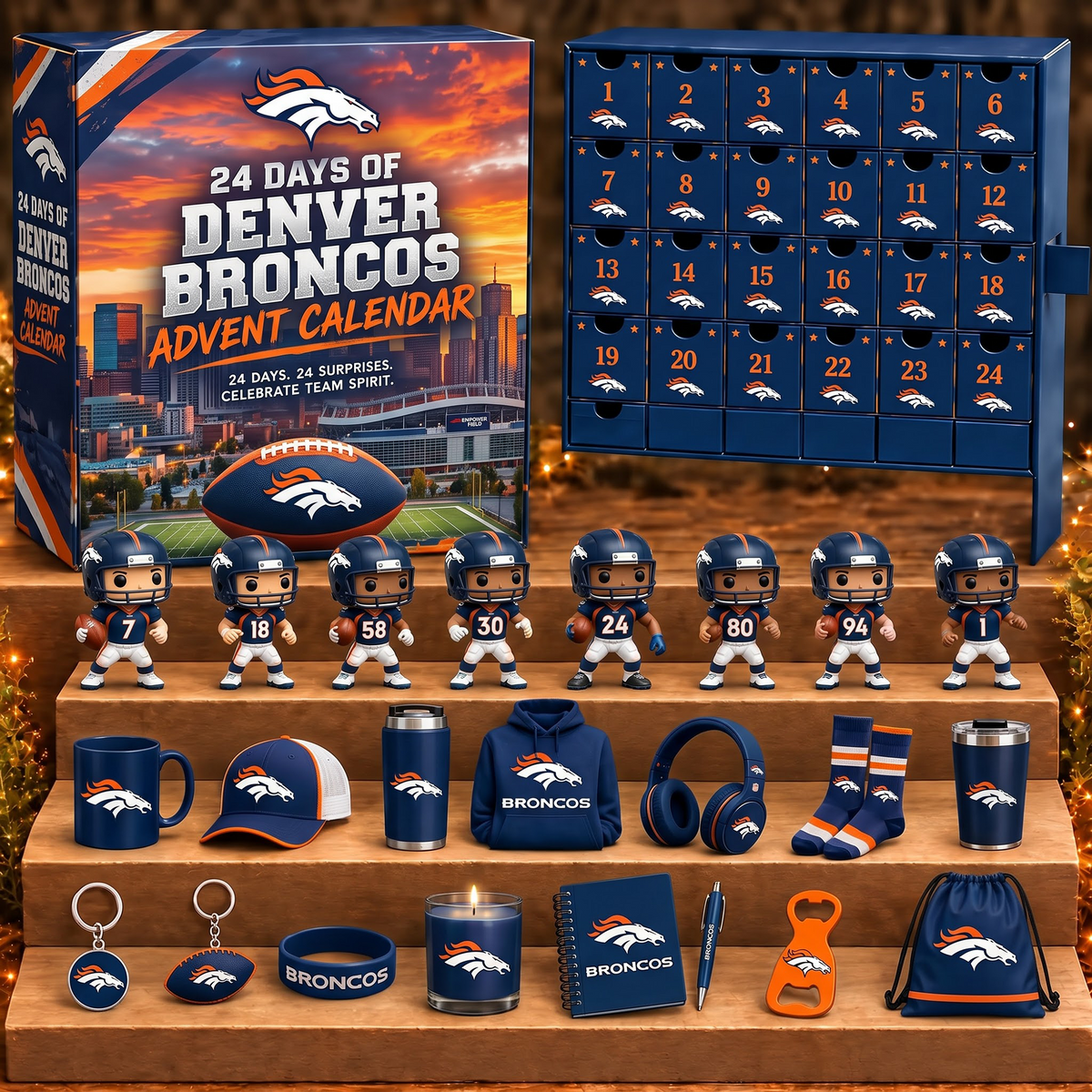 DEN X NFL Personalized 24 Days Of American Football Advent Calendar Blink Box