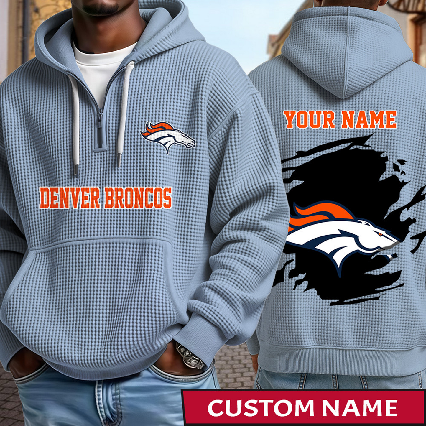 DEN x NFL Waffle Half Zip Hoodie DATND TANTD