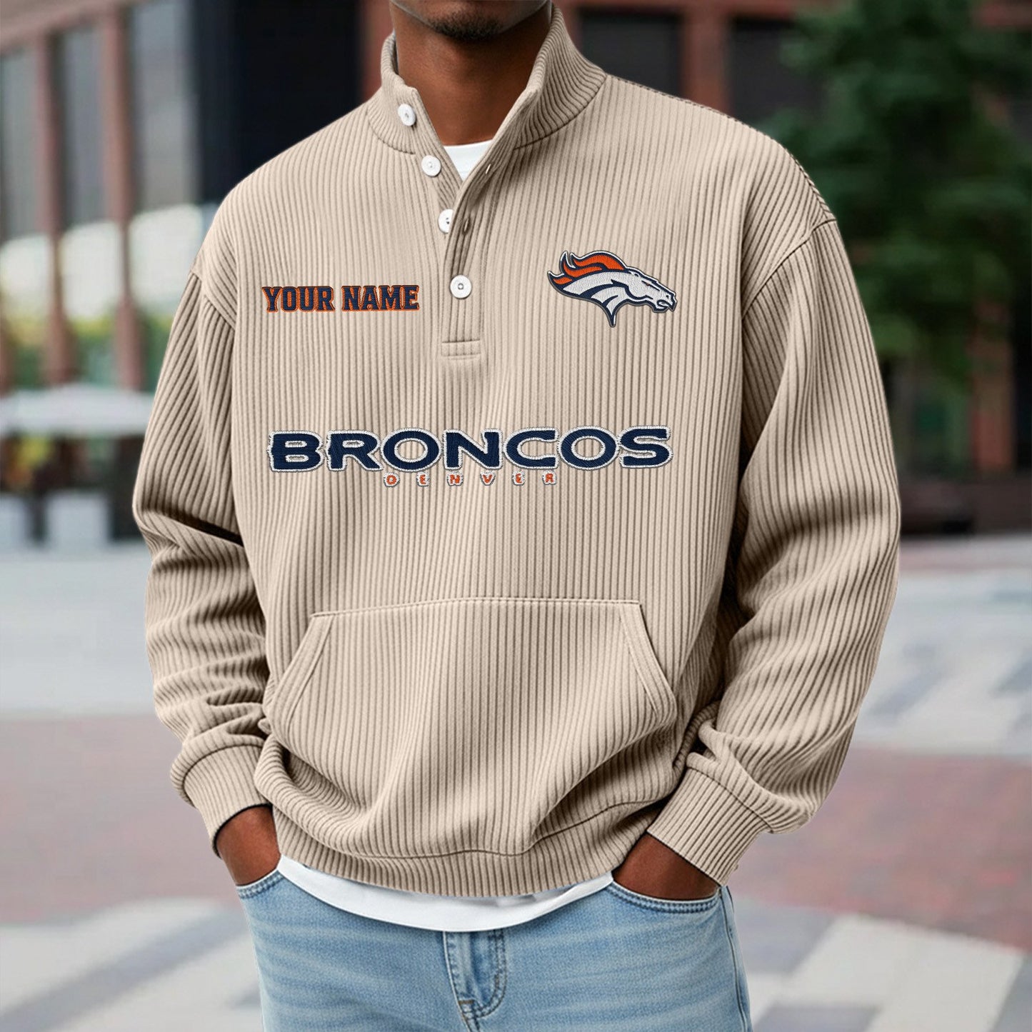 DEN x NFL Waffle High Neck Long Sleeved Sweatshirt DATND TANTD 221125