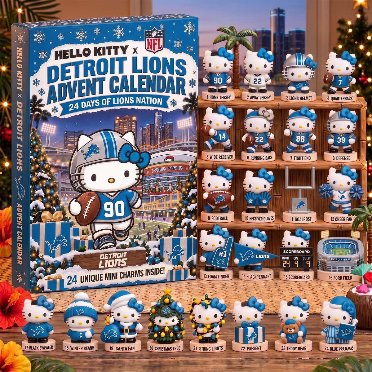 DET X Hello Kitty x NFL Christmas Advent Calendar - 24 Days Mini Figure Gift Set