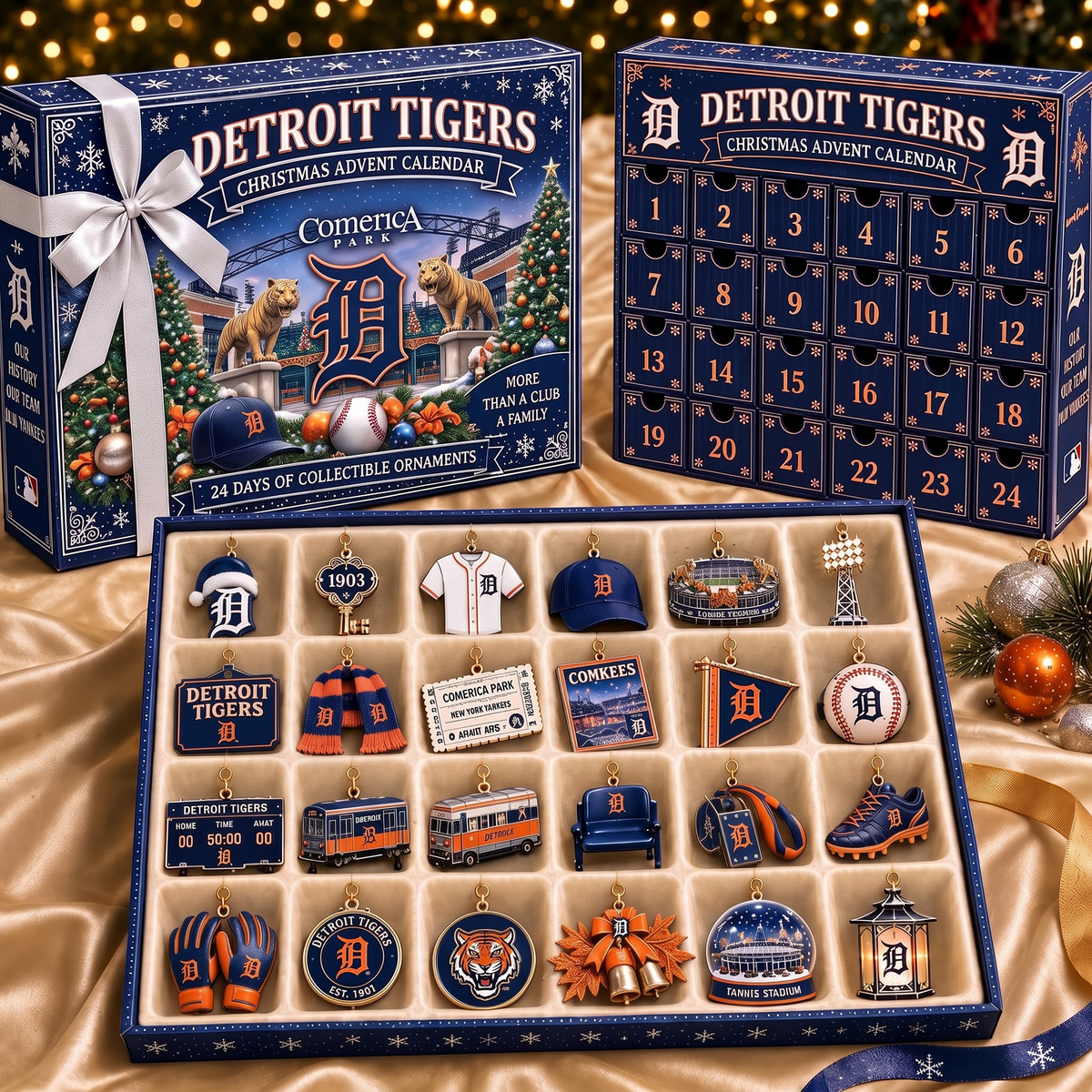 DET X MLB Team Christmas Advent Calendar Box - 24 Days Countdown Tree Ornaments Gift Set