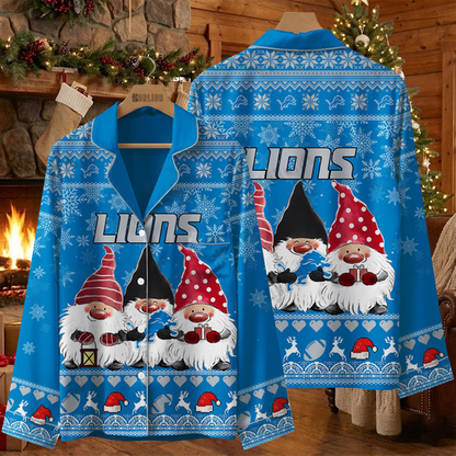 DET X NFL Unique 3 Gnomes Art Design For The 2025 Holiday Season Satin Pajamas Set