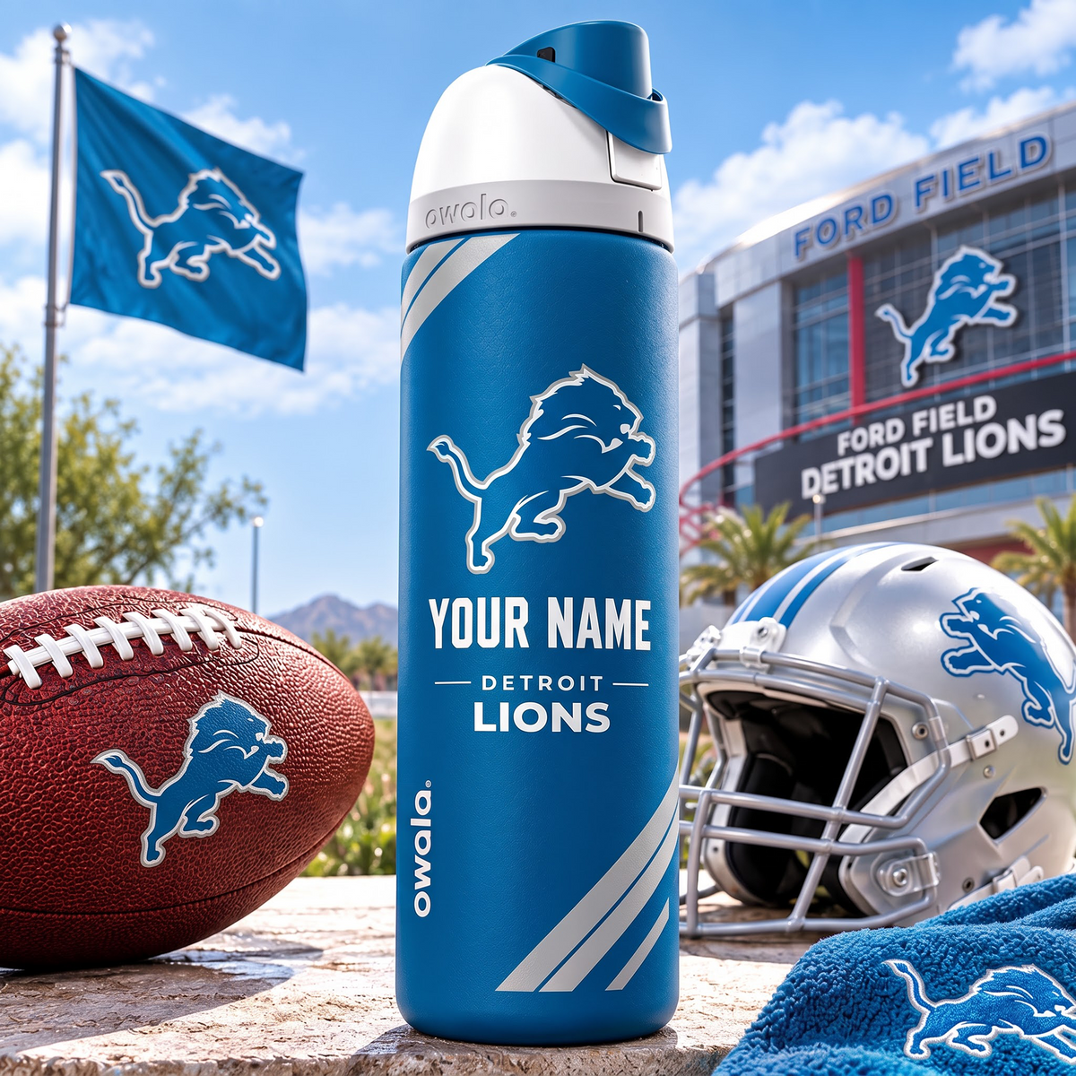 DET X Premium NFL Owala Water Bottle