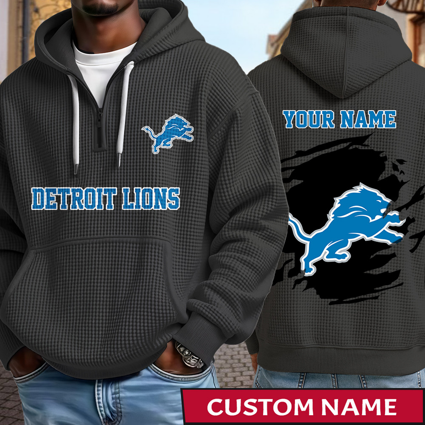 DET x NFL Waffle Half Zip Hoodie DATND TANTD